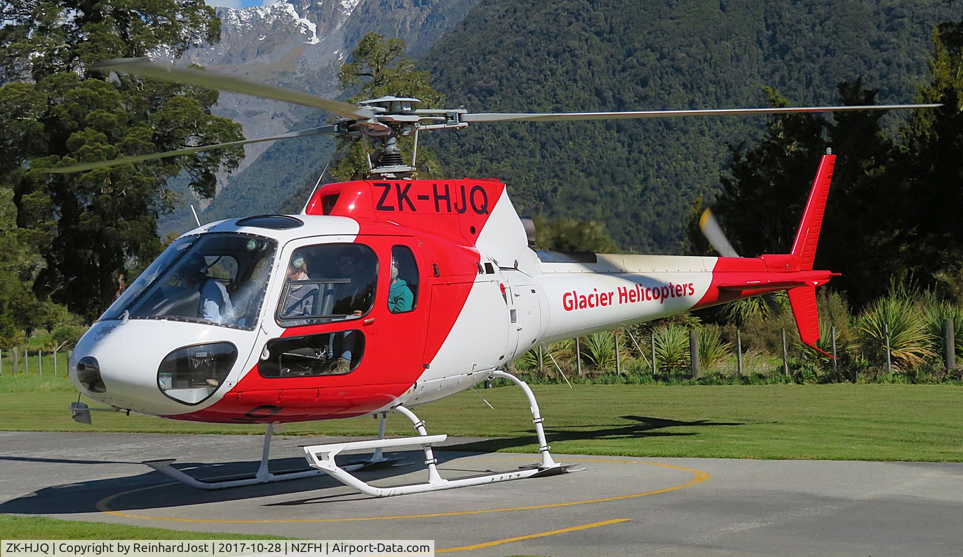ZK-HJQ, Aerospatiale AS-350BA Ecureuil C/N 1295, ZK-HJQ of Glacier Helicopters offering joyflights over the New Zealand Alps at Fox Heliport, South Island, NZ