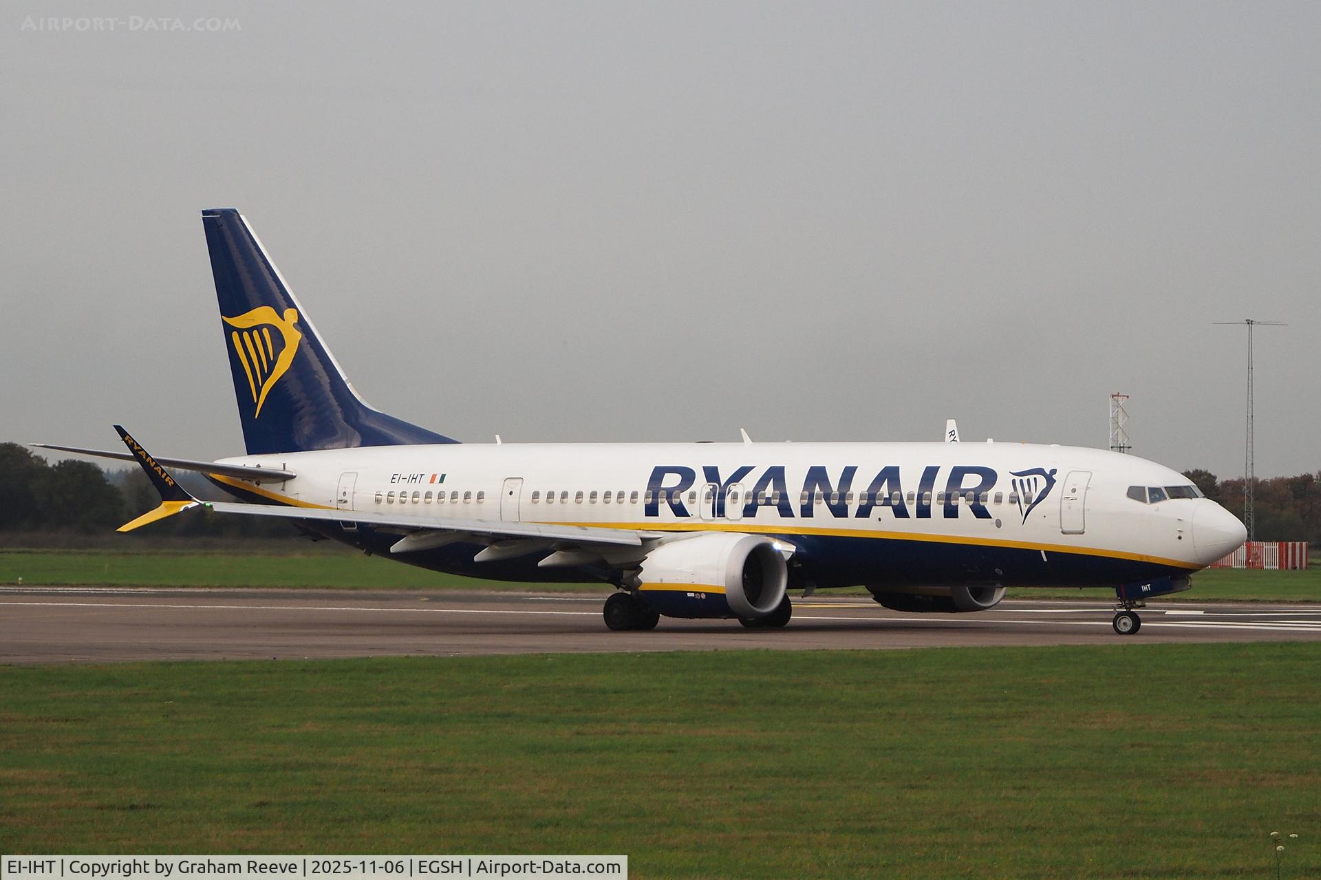 EI-IHT, 2023 Boeing 737-8 MAX C/N 62365, Departing from Norwich.