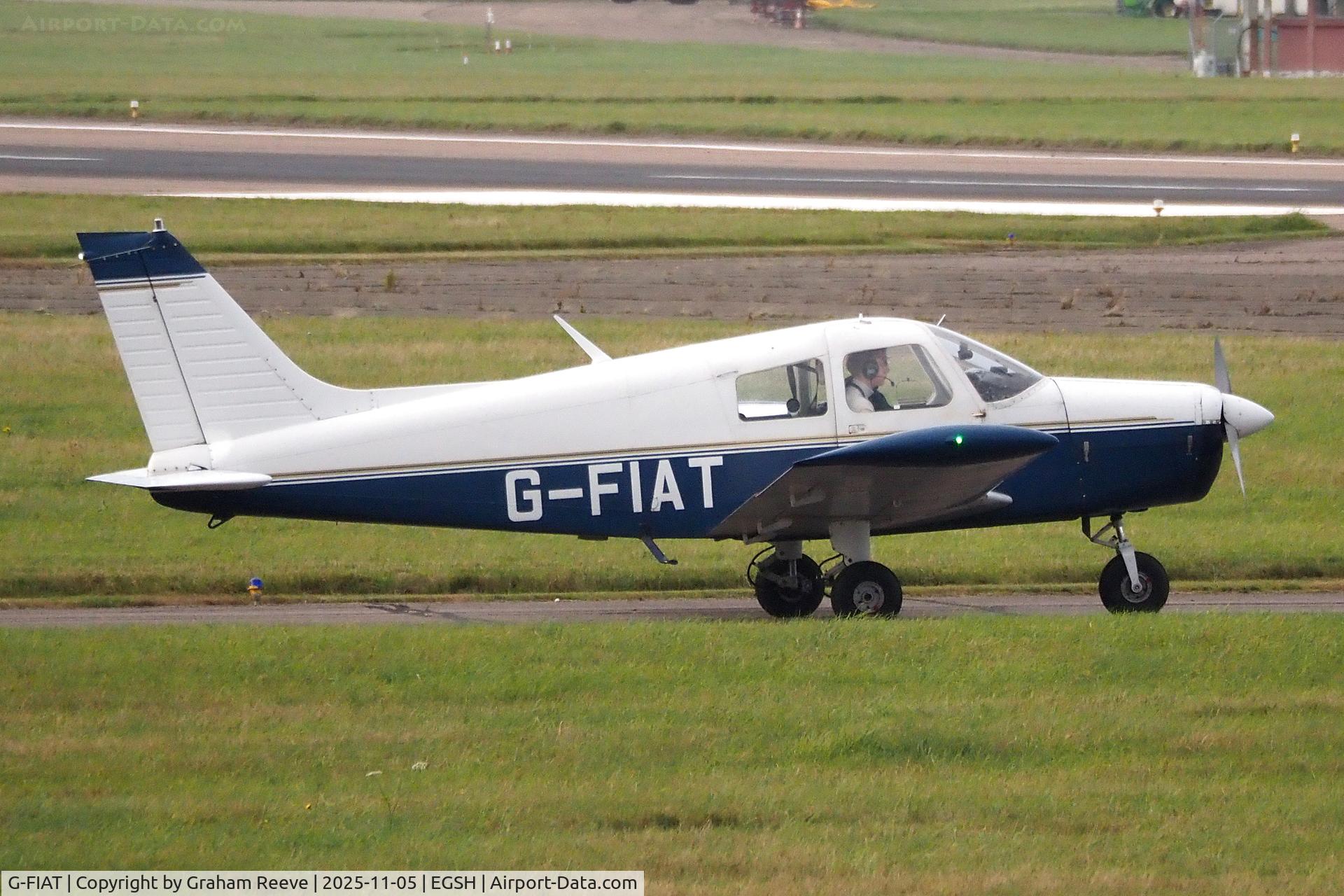 G-FIAT, 1973 Piper PA-28-140 Cherokee Cruiser C/N 28-7425162, Departing from Norwich.