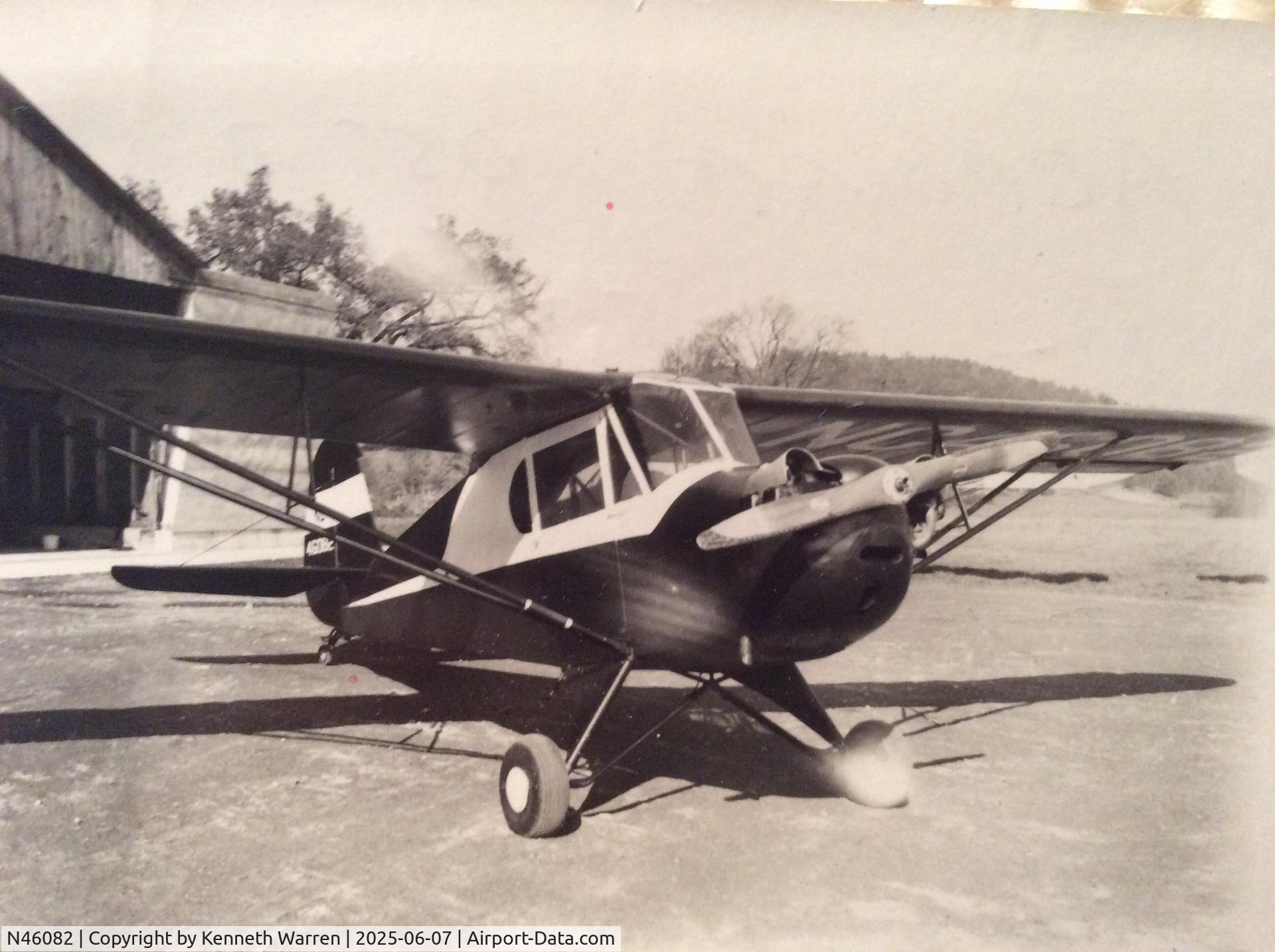 N46082, 1942 Aeronca 0-58B Grasshopper C/N 058B6212, Metropolitan Airport (PMX / 13MA) in Palmer Massachusetts - likely in the late 40's after repairs and re-paint by New England Aero tech.
As of 2013, the airport was listed as a private airfield.