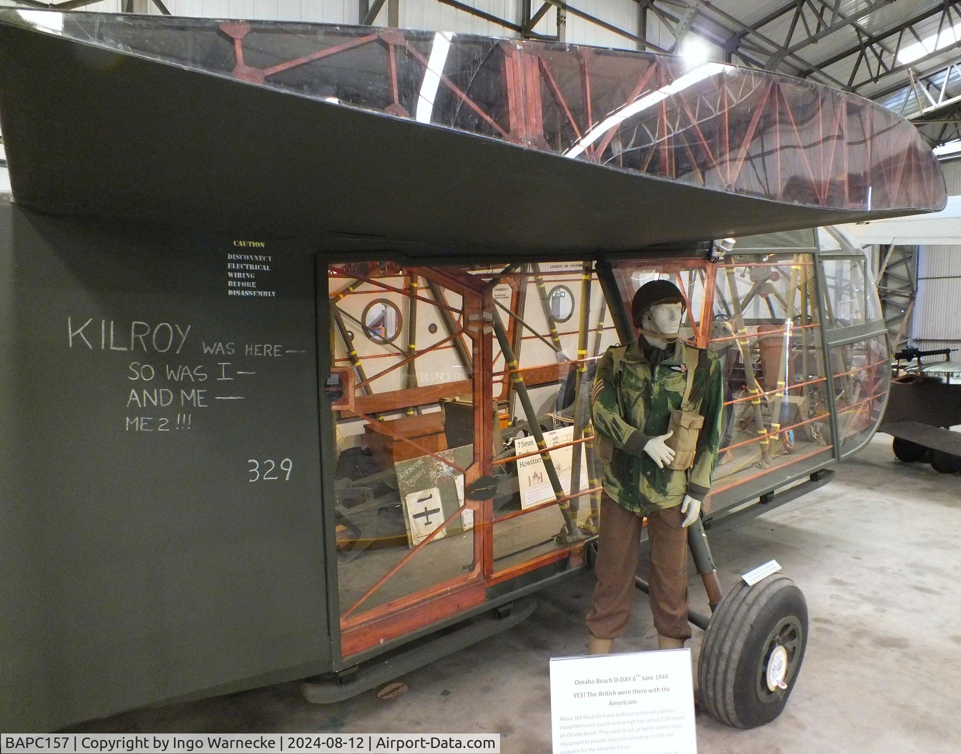BAPC157, Waco CG-4A Hadrian Replica C/N BAPC.157, Waco CG-4A Hadrian composite replica (minus outer wings) at the Yorkshire Air Museum, Elvington