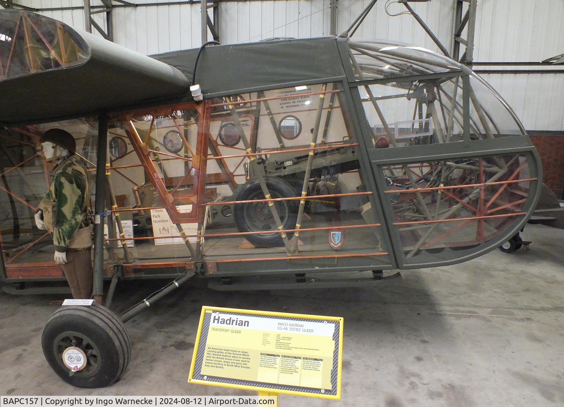 BAPC157, Waco CG-4A Hadrian Replica C/N BAPC.157, Waco CG-4A Hadrian composite replica (minus outer wings) at the Yorkshire Air Museum, Elvington