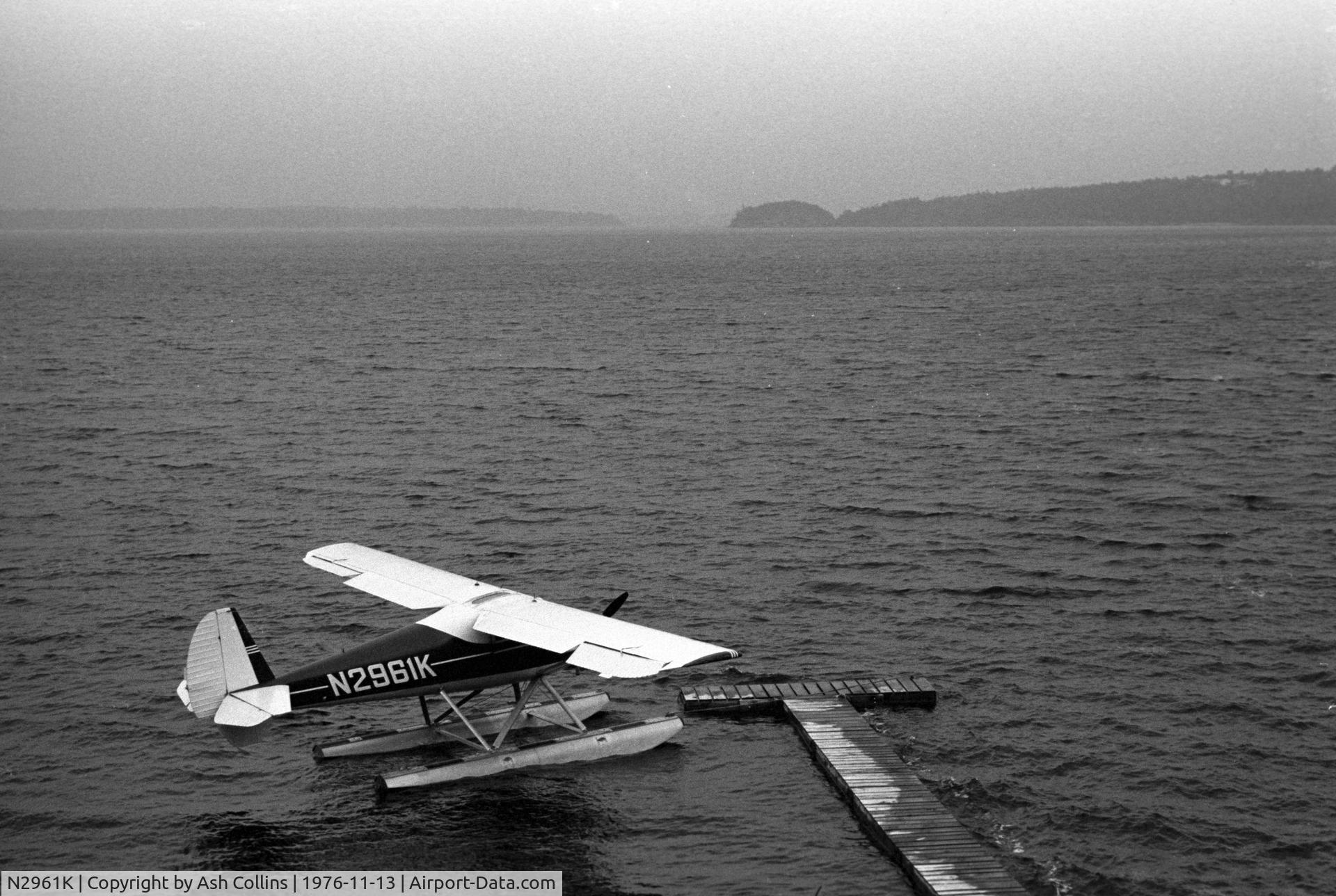 N2961K, 1947 Luscombe 8F Silvaire C/N 5688, Luscomb N2961K on floats at Whallon Bay near Essex, NY on Lake Champlain - circa 1976