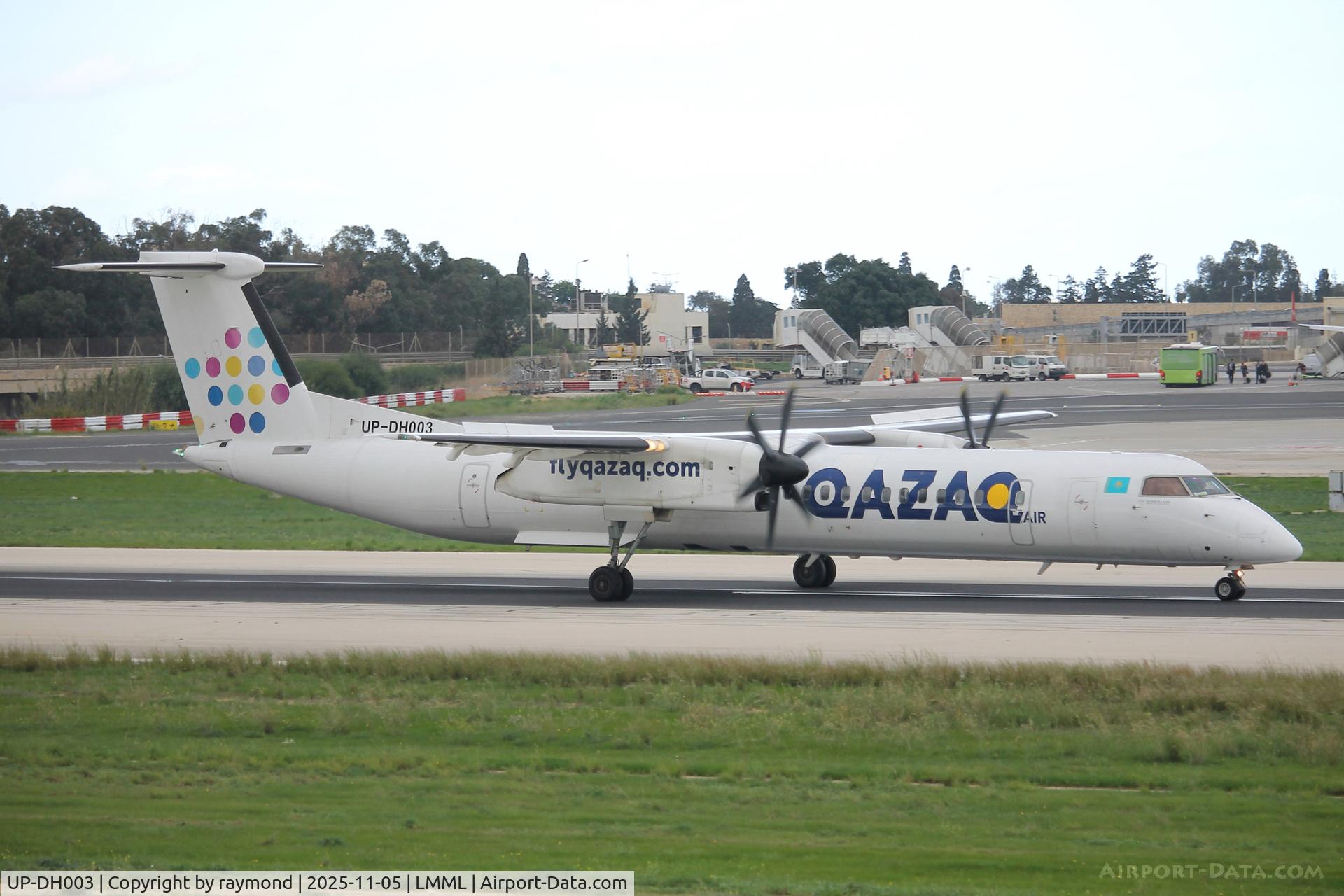 UP-DH003, 2015 Bombardier DHC-8-402 Dash 8 Dash 8 C/N 4502, Bombardier DHC-8-402 Dash 8 reg UP-DH003 of Qazaq Air just after landing on RW13 proceeded to Medavia maintenance facilities for overall.