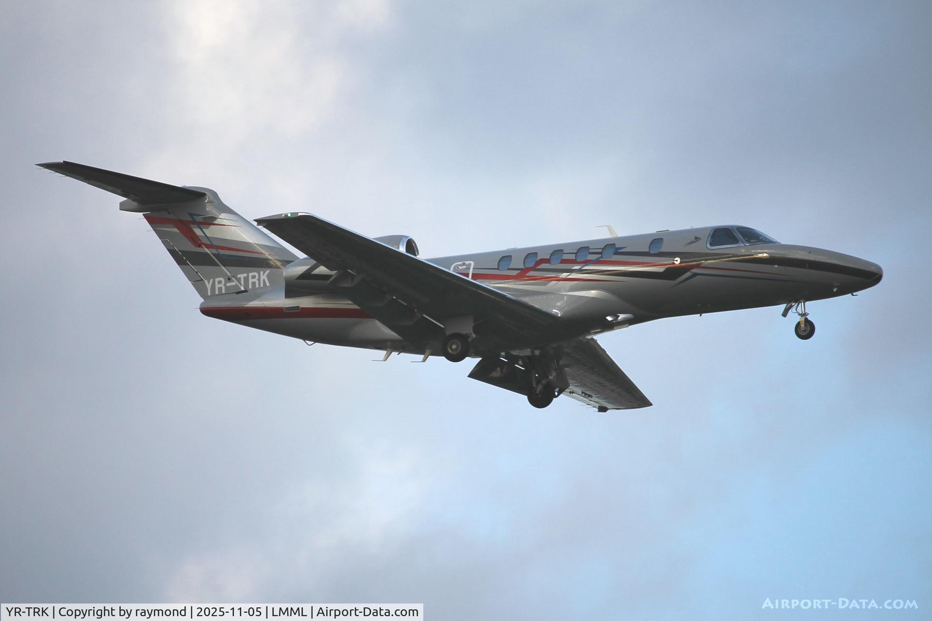 YR-TRK, Cessna 525C Citationjet 4 CitationJet CJ4 C/N 525C-0313, Cessna 525C Citationjet 4 reg YR-TRK of Toyo Aviation on final approach for RW13 landing in Malta.