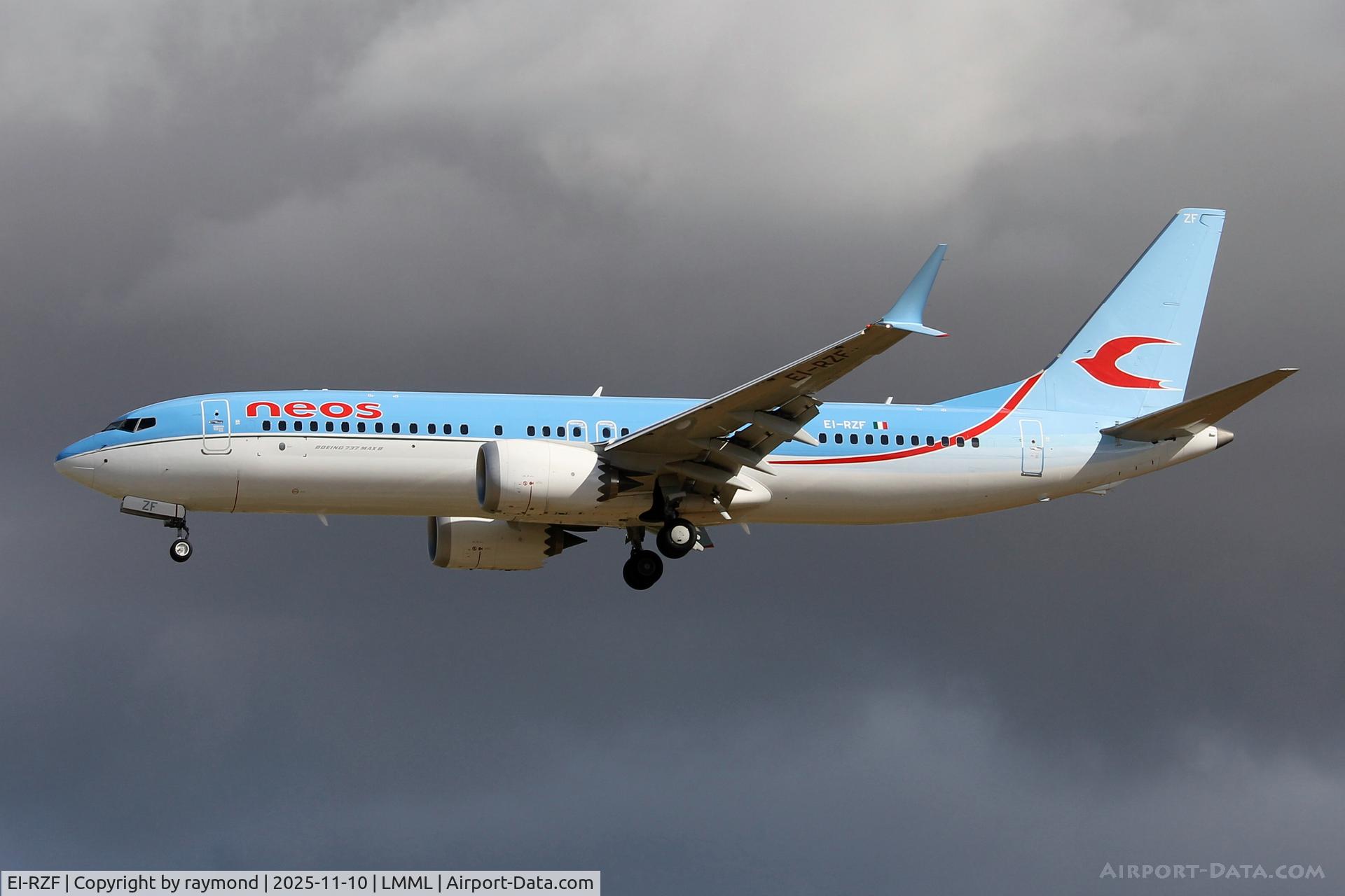 EI-RZF, Boeing 737 MAX 8 C/N 66466, Neos Boeing 737-MAX 8 reg EI-RZF landing in Malta RW31 from Roma Fiumicino.