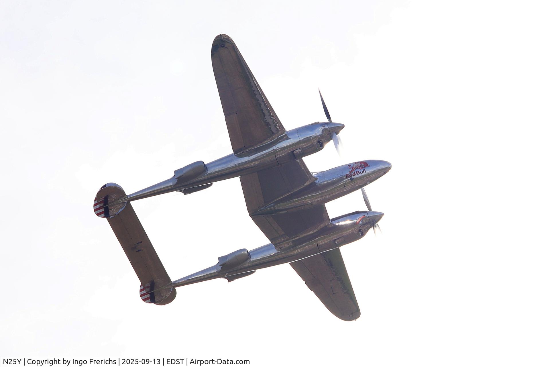 N25Y, 1944 Lockheed P-38L-5LO Lightning C/N AF44-53254, Lockheed P-38L Lightning shortly after takeoff from Hahnweide airfield at OTT 2025.