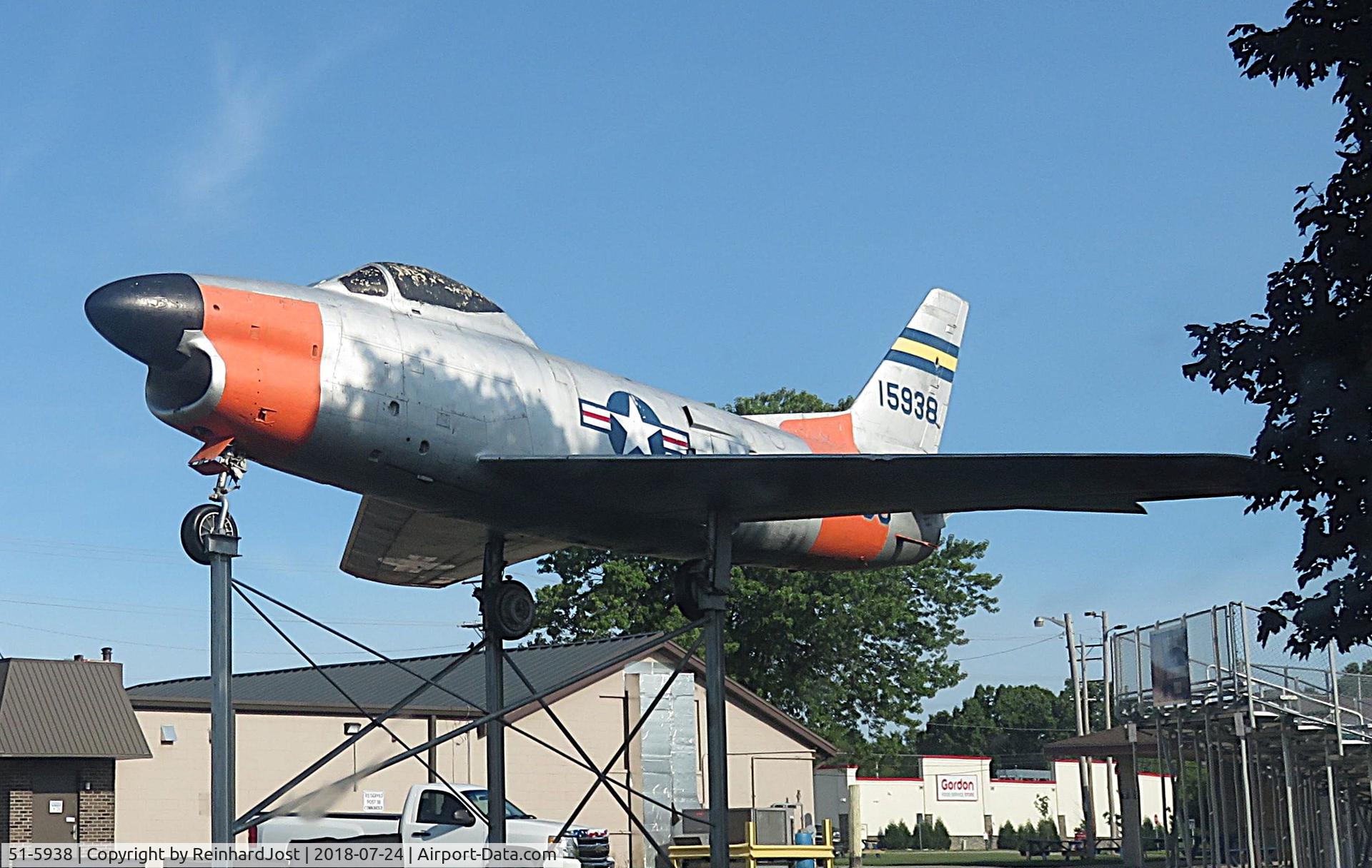 51-5938, 1953 North American F-86L Sabre C/N 173-82, FU-938 was build as F-86D-25-NA in 1953. 1956 redesignated F-86L. Retired 1961. Displayed at American Legion Post 38, Appleton, WI