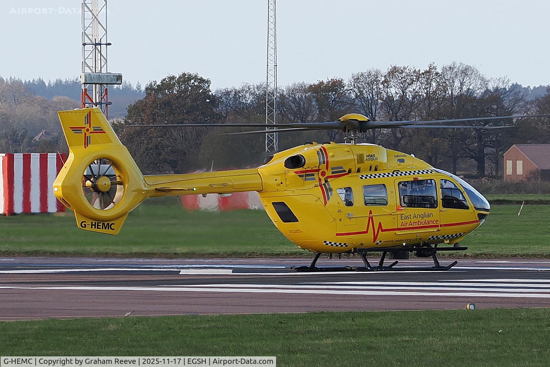 G-HEMC, 2014 Airbus Helicopters EC-145T-2 (BK-117D-2) C/N 20012, On the numbers at the beginning of Norwich's runway '27'.