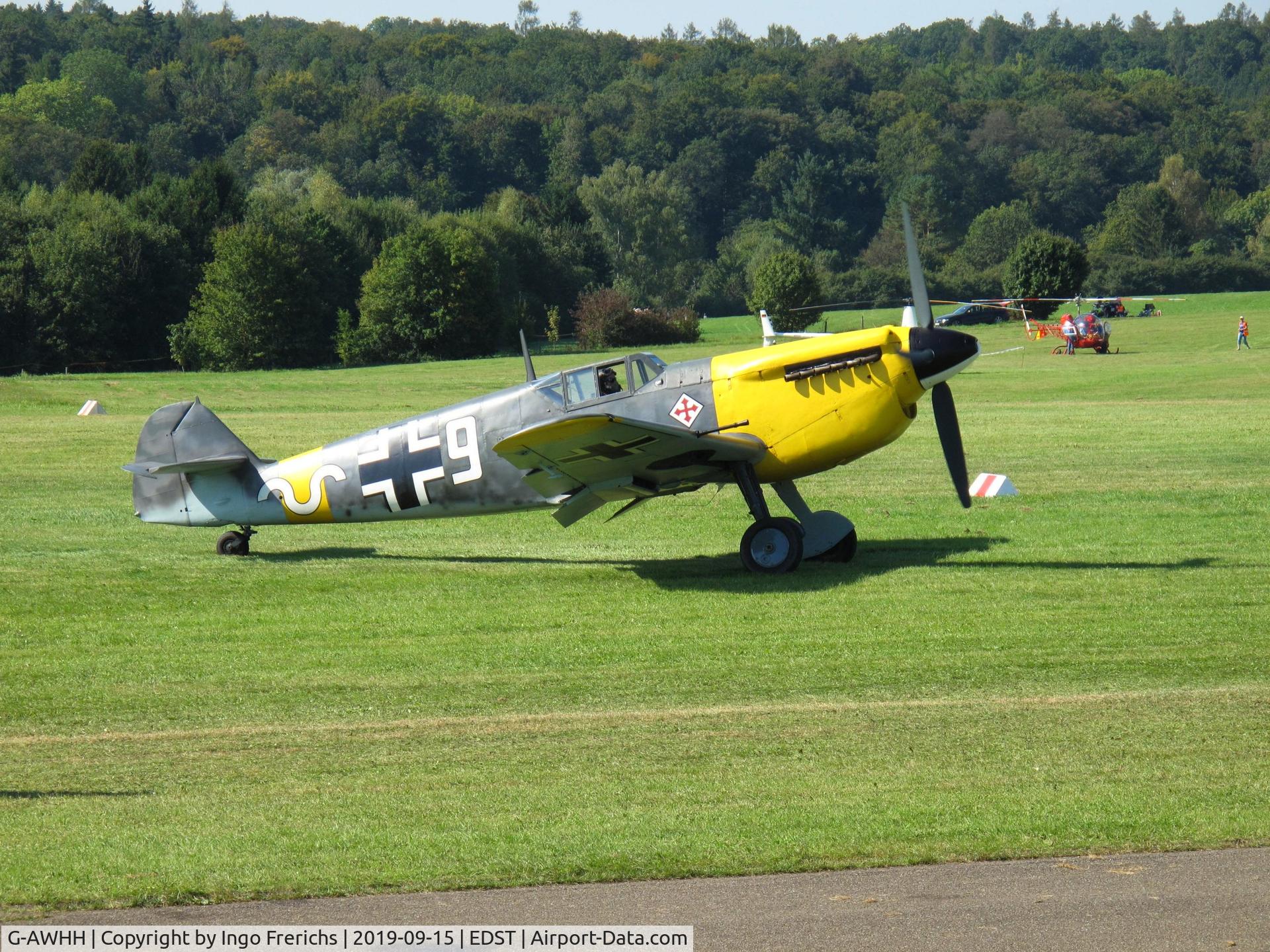 G-AWHH, 1958 Hispano HA-1112-M1L Buchon C/N 145, Ha-1112-M1L Buchon G-AWHH at Hahnweide airfield during OTT 2019