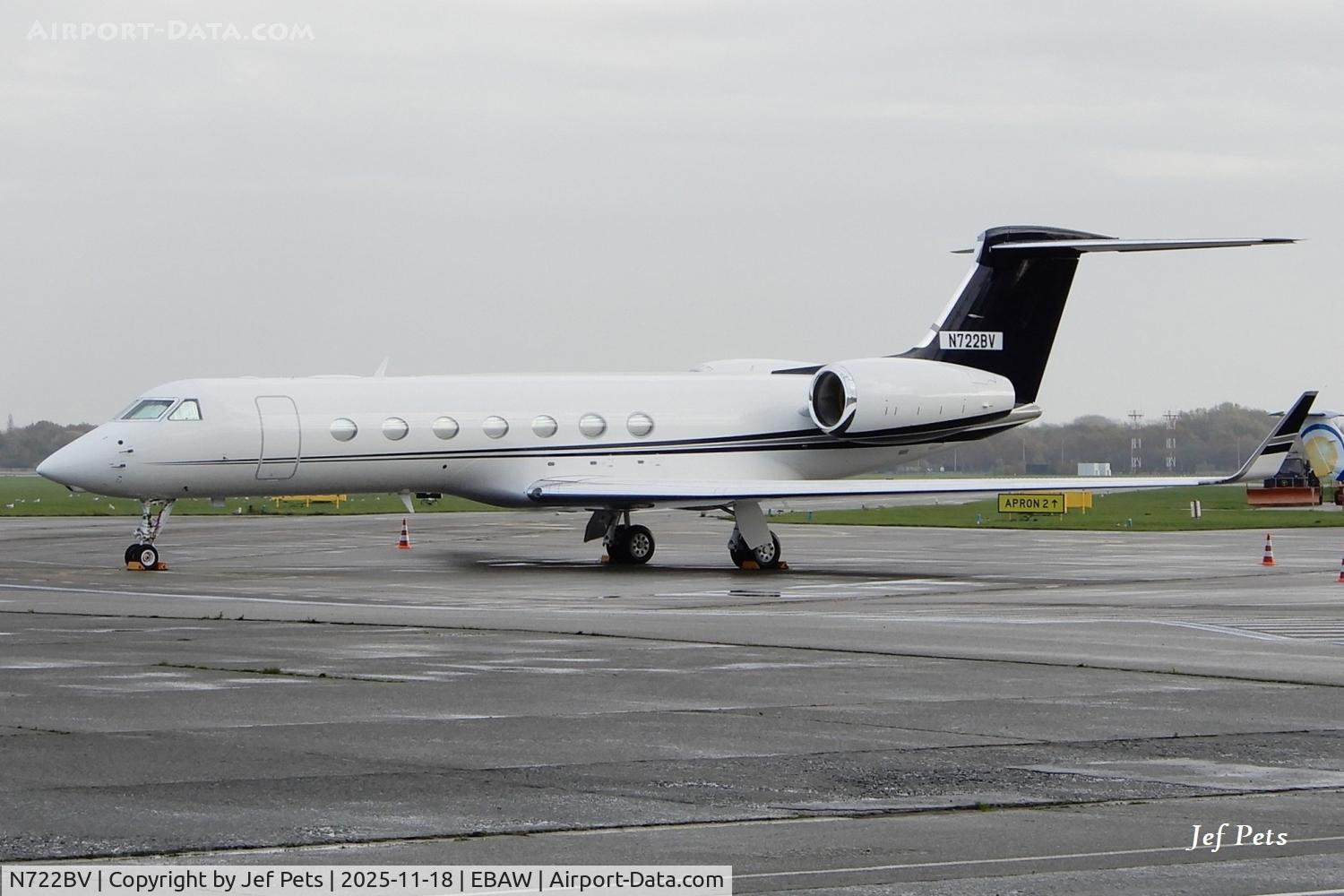 N722BV, 2012 Gulfstream Aerospace GV-SP (G550) C/N 5388, At Antwerp Airport. Registered on 2024-10-24, not 1969.