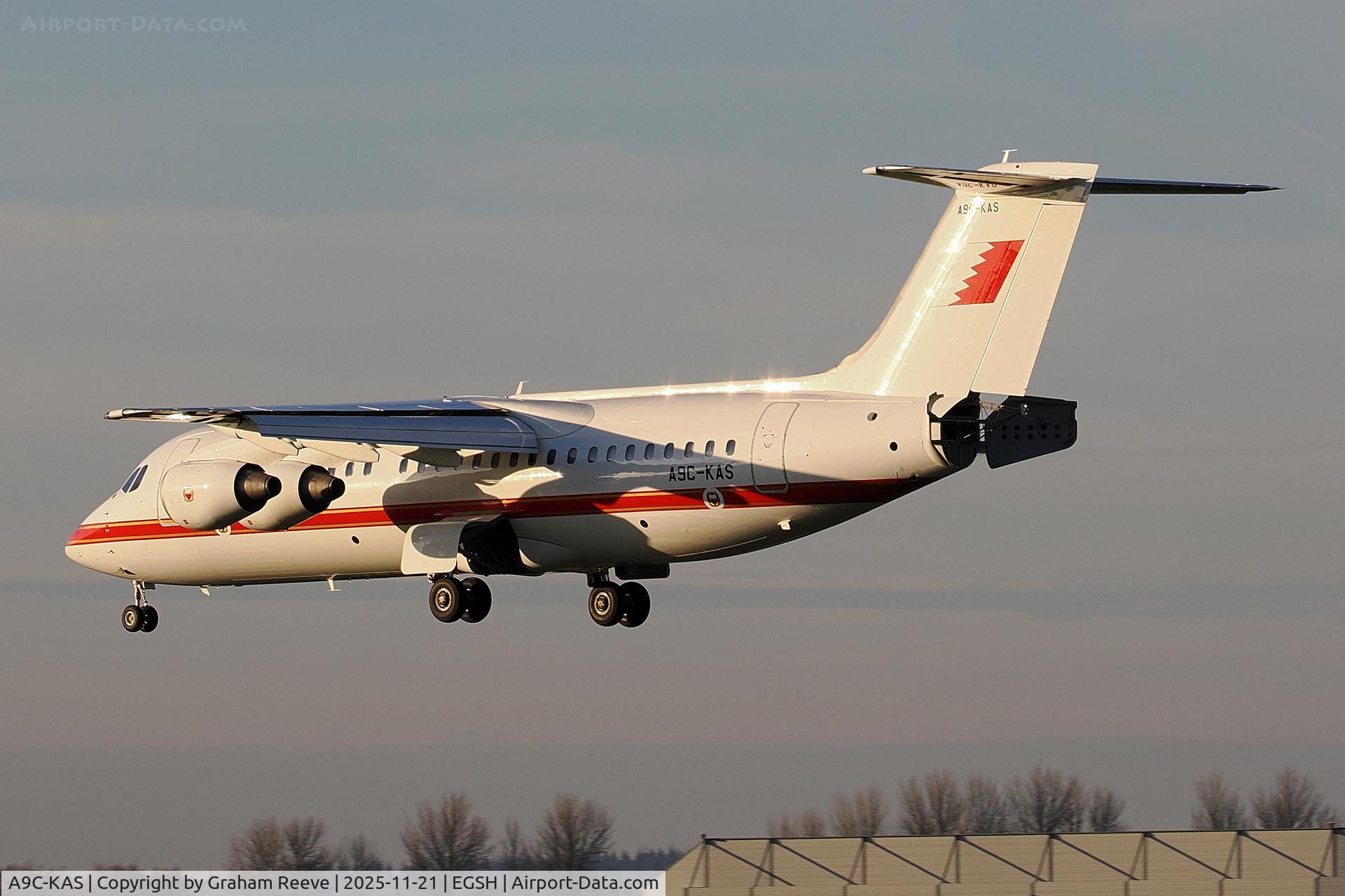 A9C-KAS, British Aerospace Avro 146-RJ100 C/N E3380, Landing at Norwich.