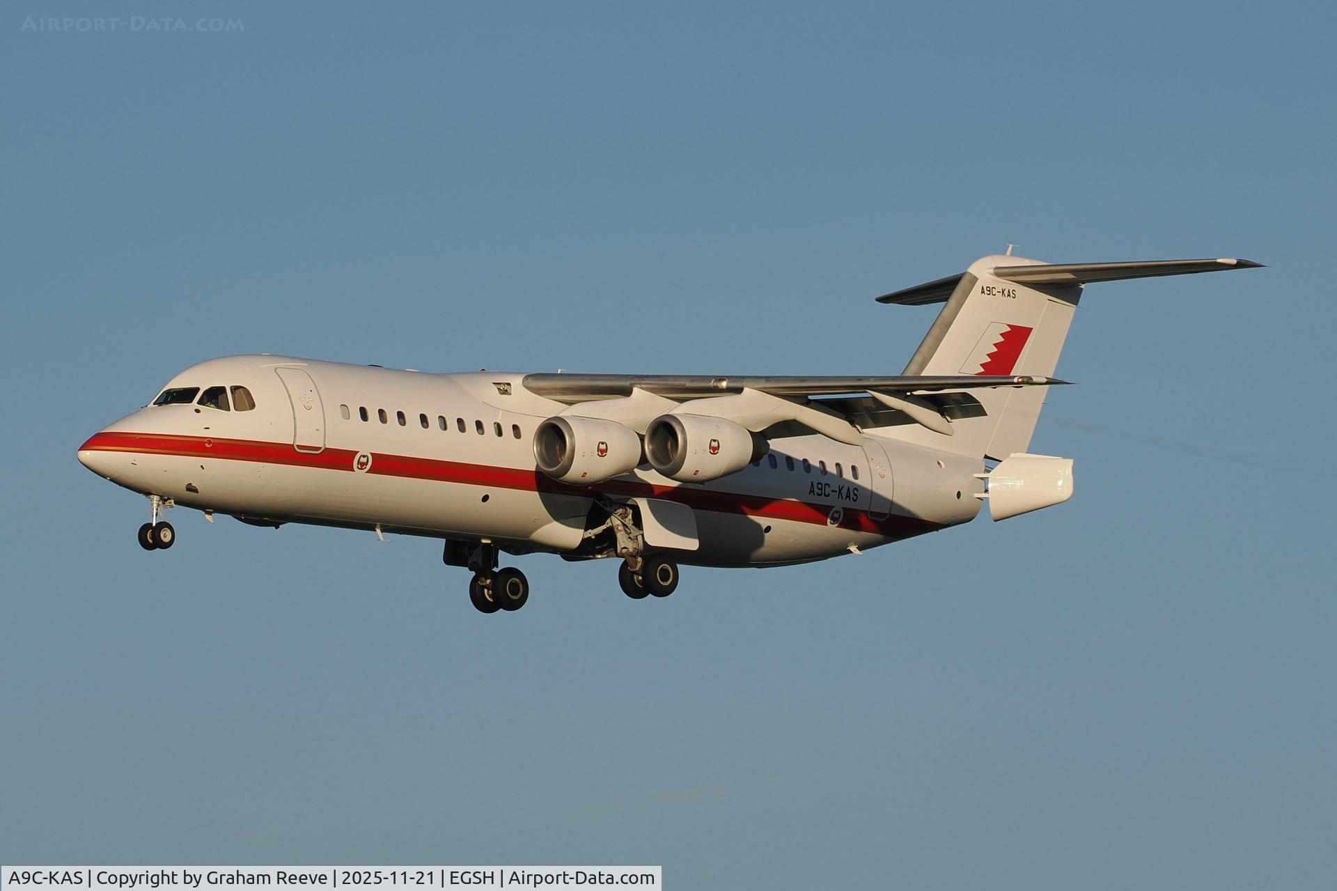A9C-KAS, British Aerospace Avro 146-RJ100 C/N E3380, Landing at Norwich.