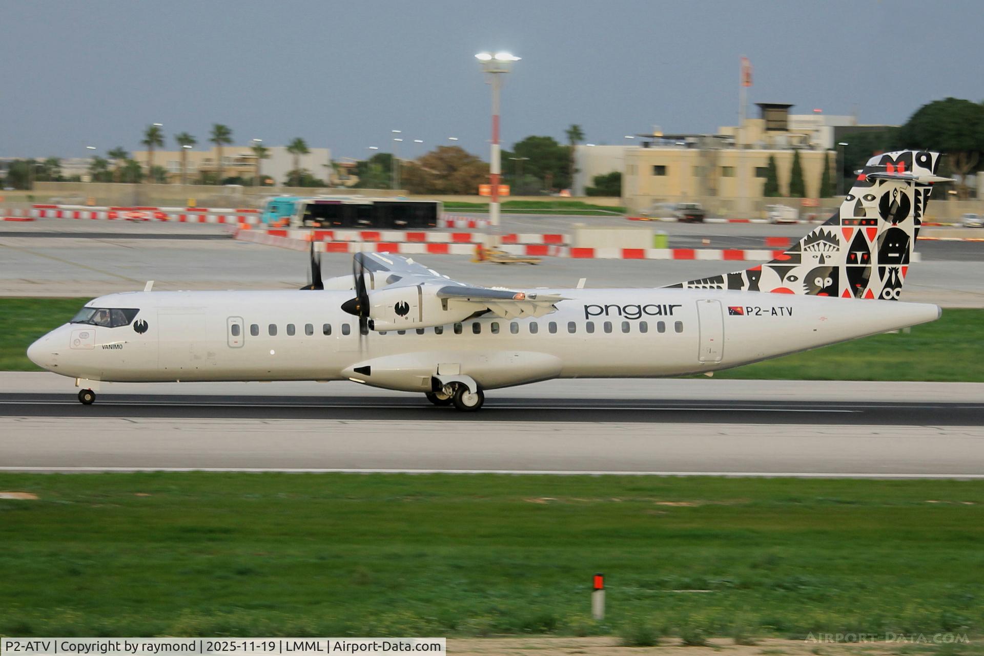 P2-ATV, 2014 ATR 72-600 C/N 1152, PNG air ATR72-600 reg P2-ATV (Ex PK-GAF of Garuda Indonesia) landing in Malta on a ferry flight to the new operator.