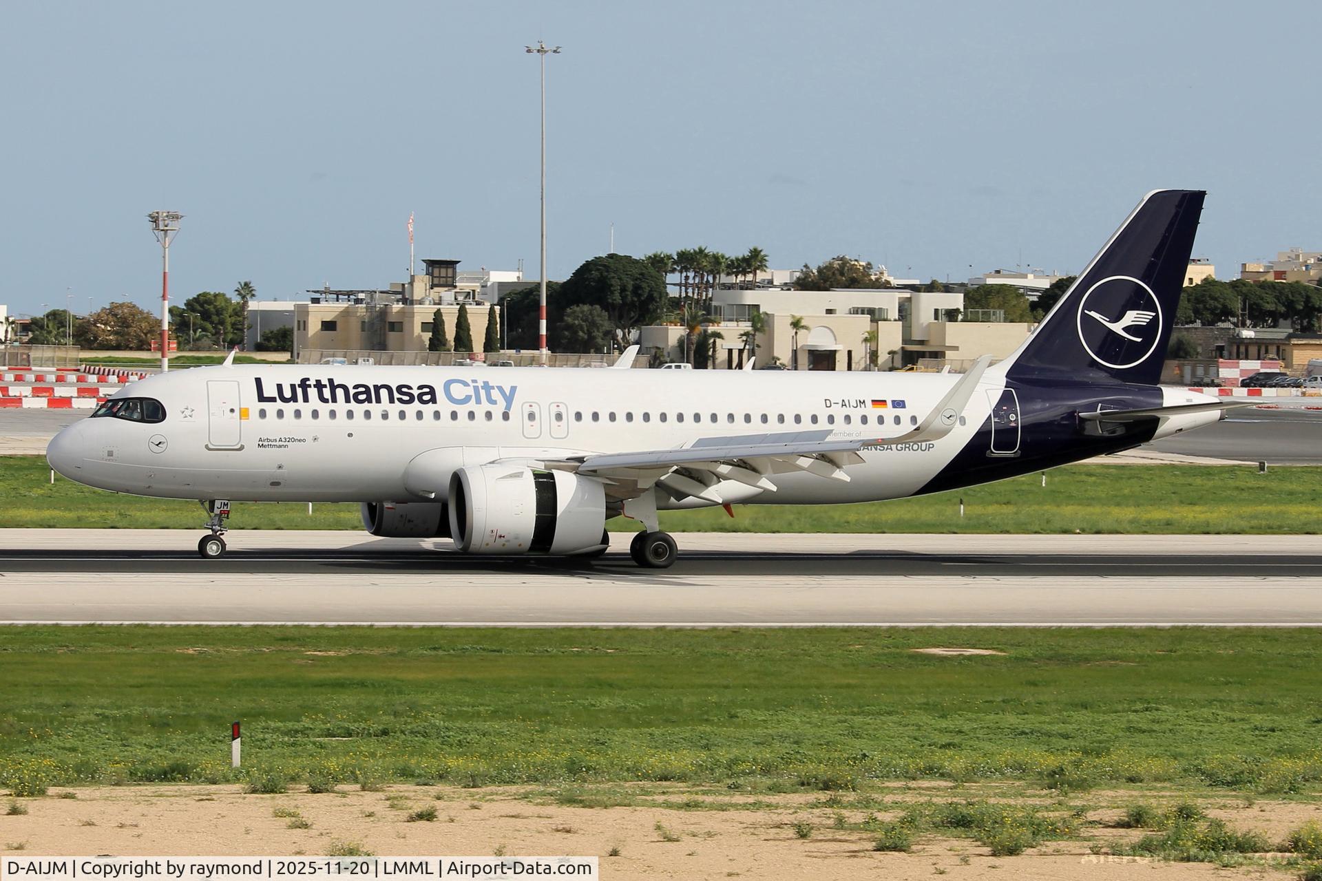 D-AIJM, 2023 Airbus A320-271N C/N 11569, Lufthansa City Airbus A320-271N reg D-AIJM landing in Malta RW31 from Munich.
