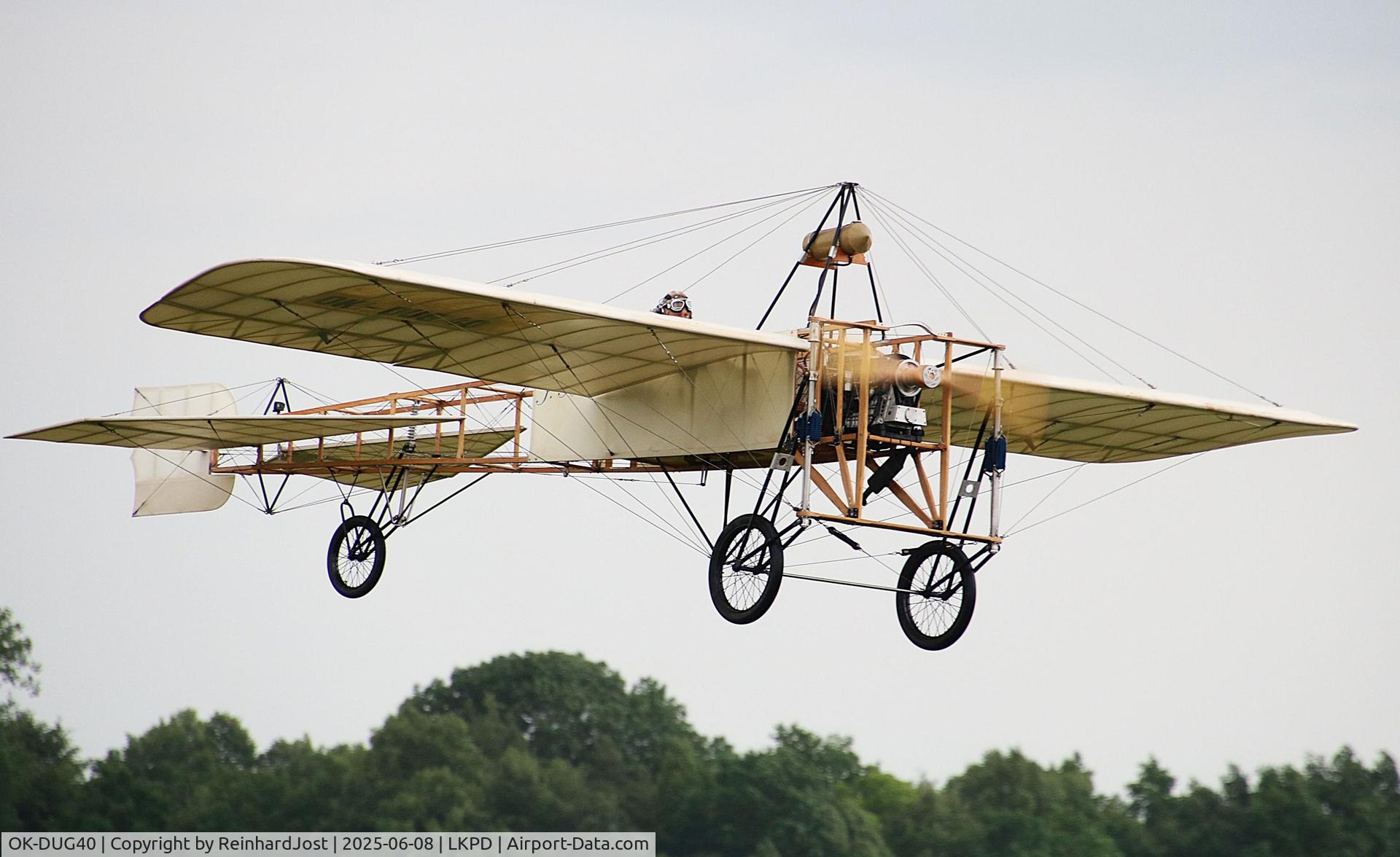OK-DUG40, Bleriot XI replica C/N None, In 1911 the Czechoslovakian Jan Kaspar build a modified Bleriot XI called JK, to make a long-distance-flight from Pardubice to Velka Chuchle (121 km in 92 minutes), In 2024 a flyable replica, registered as ultralight, was build and flown at Pardubice