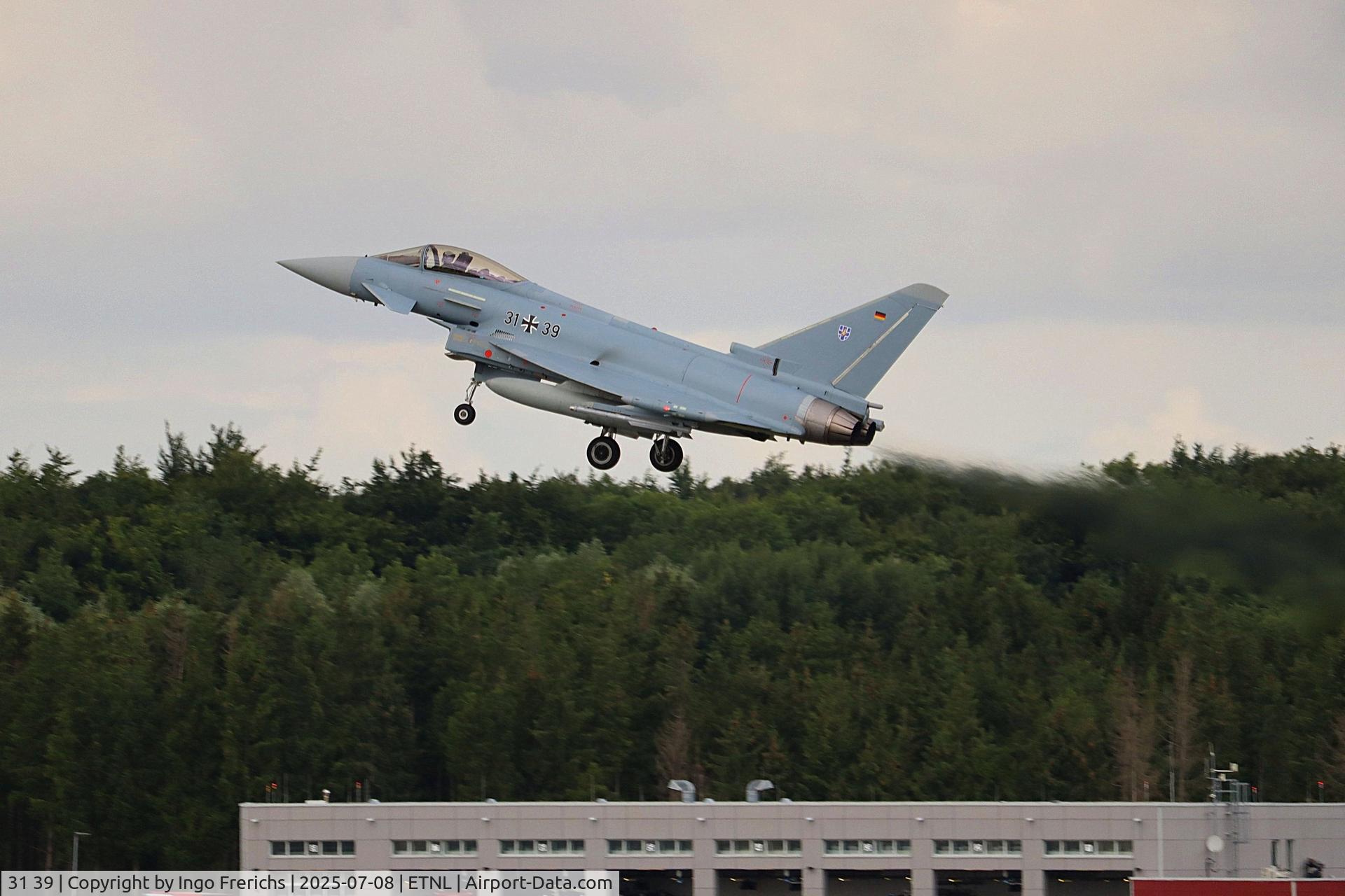 31 39, Eurofighter EF2000 Typhoon C/N GS099, GAF Eurofighter 31+39 during a touch-and-go training at Rostock-Laage Airport.