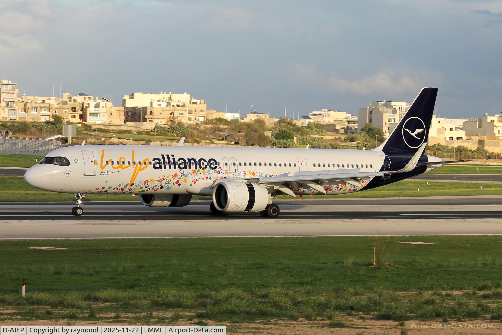 D-AIEP, Airbus 321-271NX C/N 11027, Lufthansa Airbus A321-271N reg D-AIEP in Lufthansa Help Alliance livery just landed in Malta from Frankfurt.