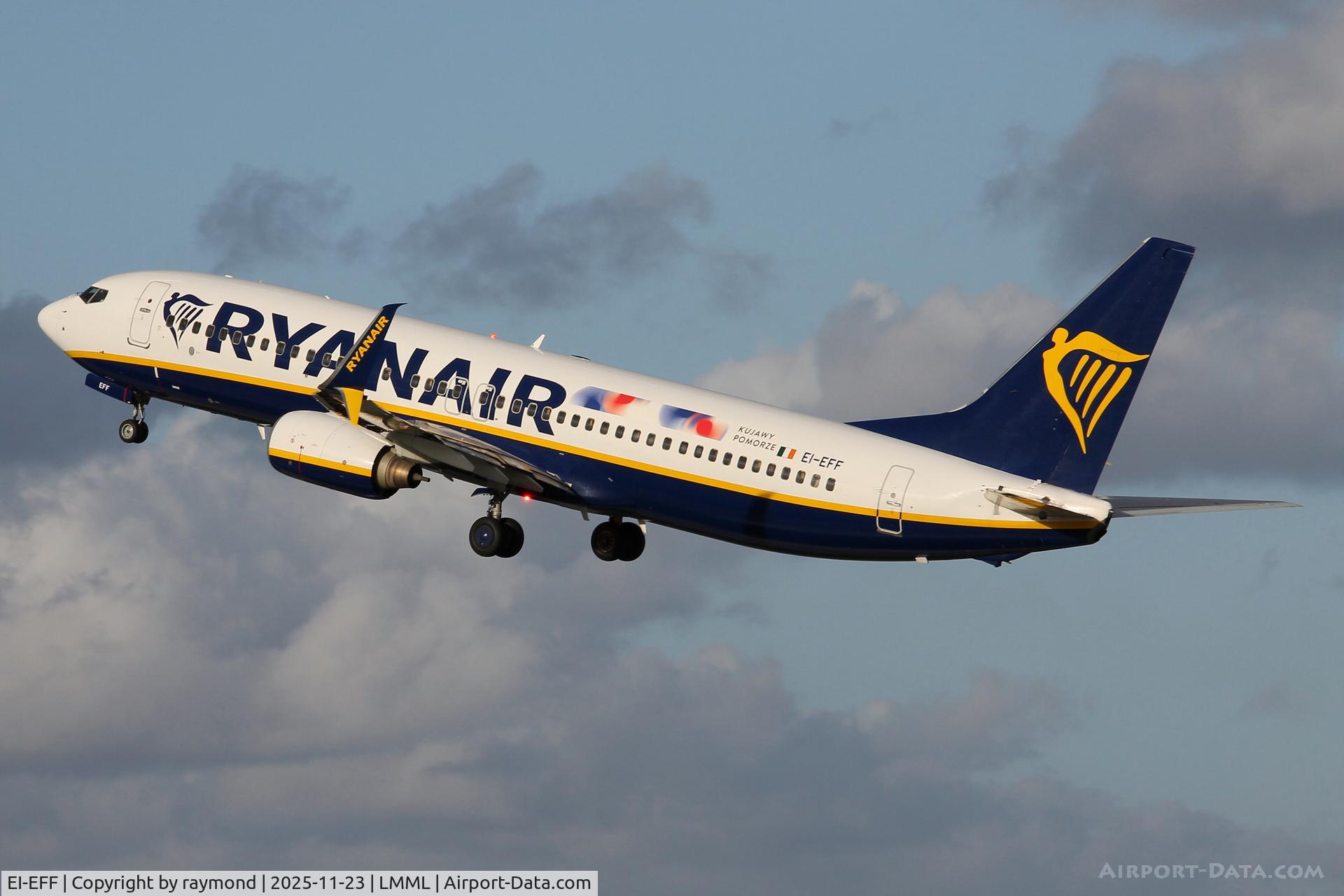 EI-EFF, 2009 Boeing 737-8AS C/N 35016, Special colours for RyanAir Boeing 737-8AS reg EI-EFF seen taking off from Malta RW31.