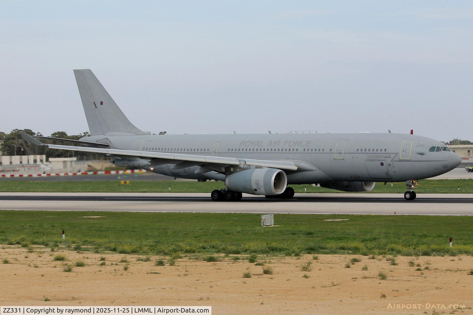 ZZ331, 2011 Airbus KC2 Voyager (A330-243MRTT) C/N 1248, Airbus KC2 Voyager MRTT reg ZZ331 of the Royal Air Force rolling RW13 departing from Malta. The MRTT tanker accompanied 4 Eurofighter Typhoons of No12 Squadron from RAF Coninsby UK into Malta for a night stop. 