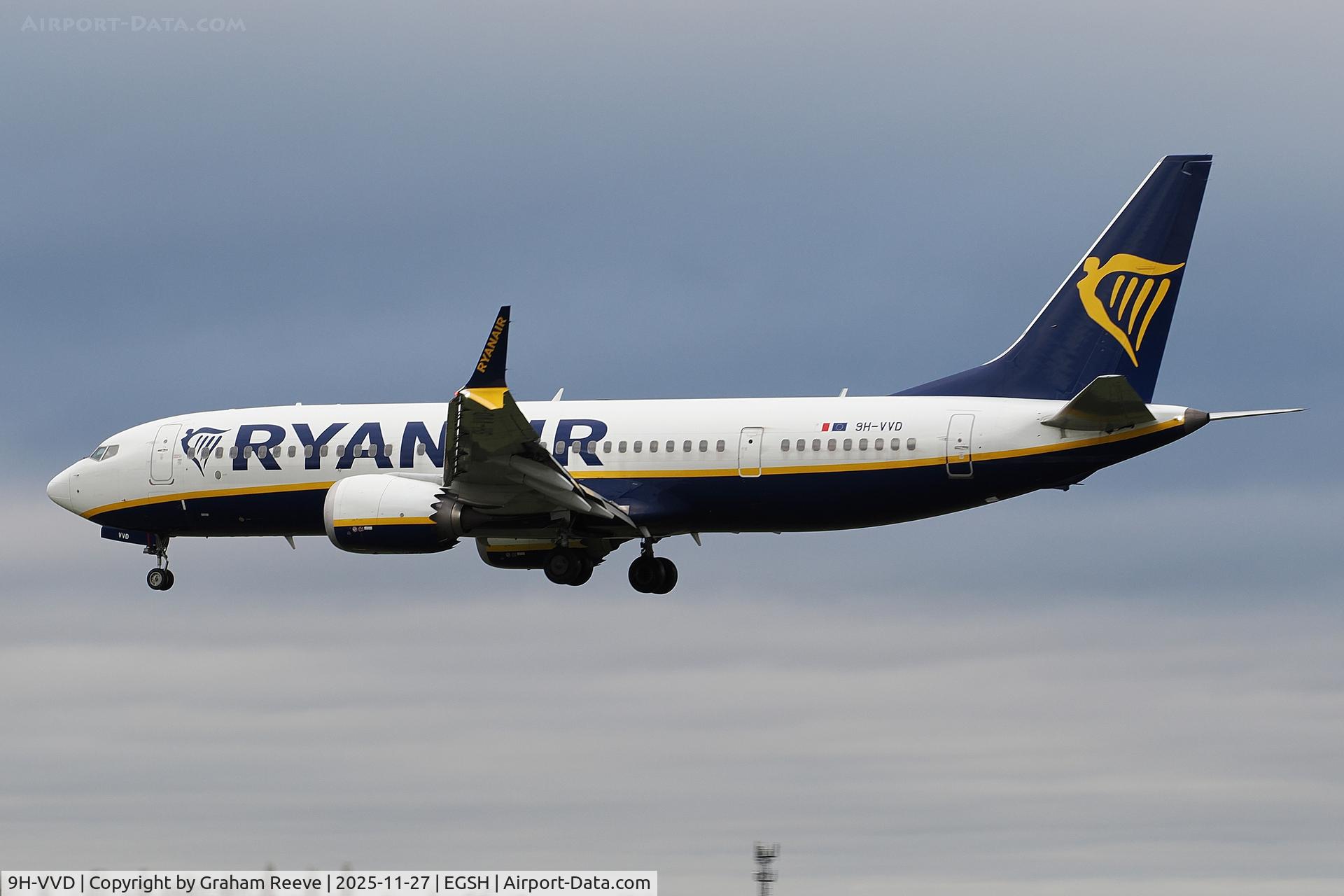 9H-VVD, Boeing 737-8 MAX C/N 62341, Landing at Norwich.