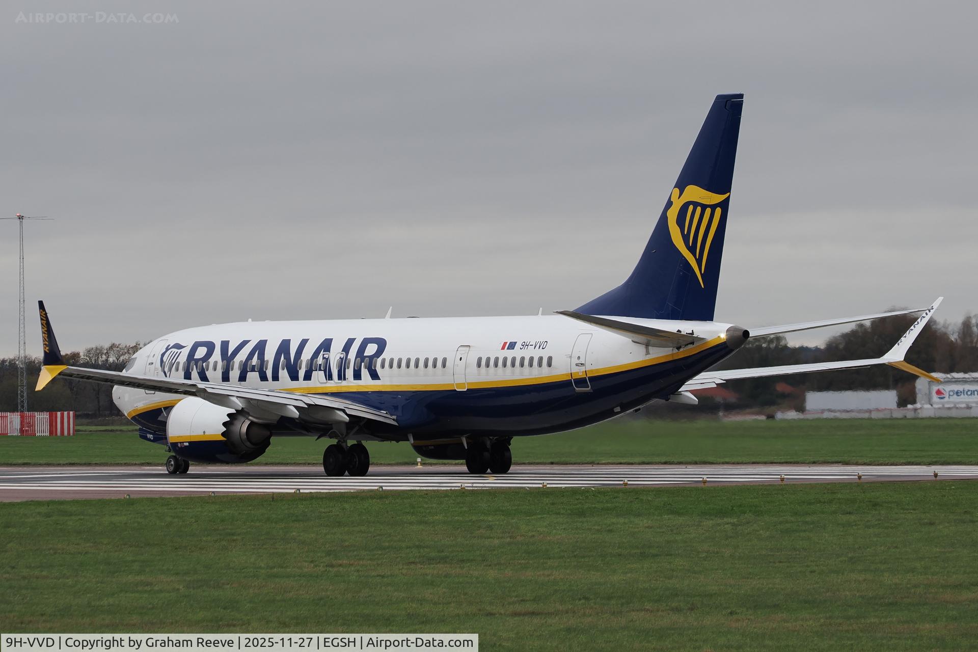 9H-VVD, Boeing 737-8 MAX C/N 62341, Departing from Norwich.