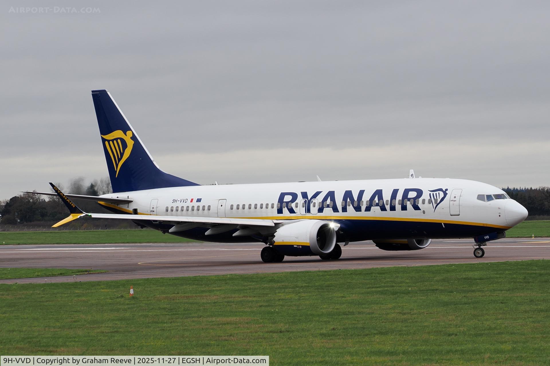 9H-VVD, Boeing 737-8 MAX C/N 62341, Departing from Norwich.