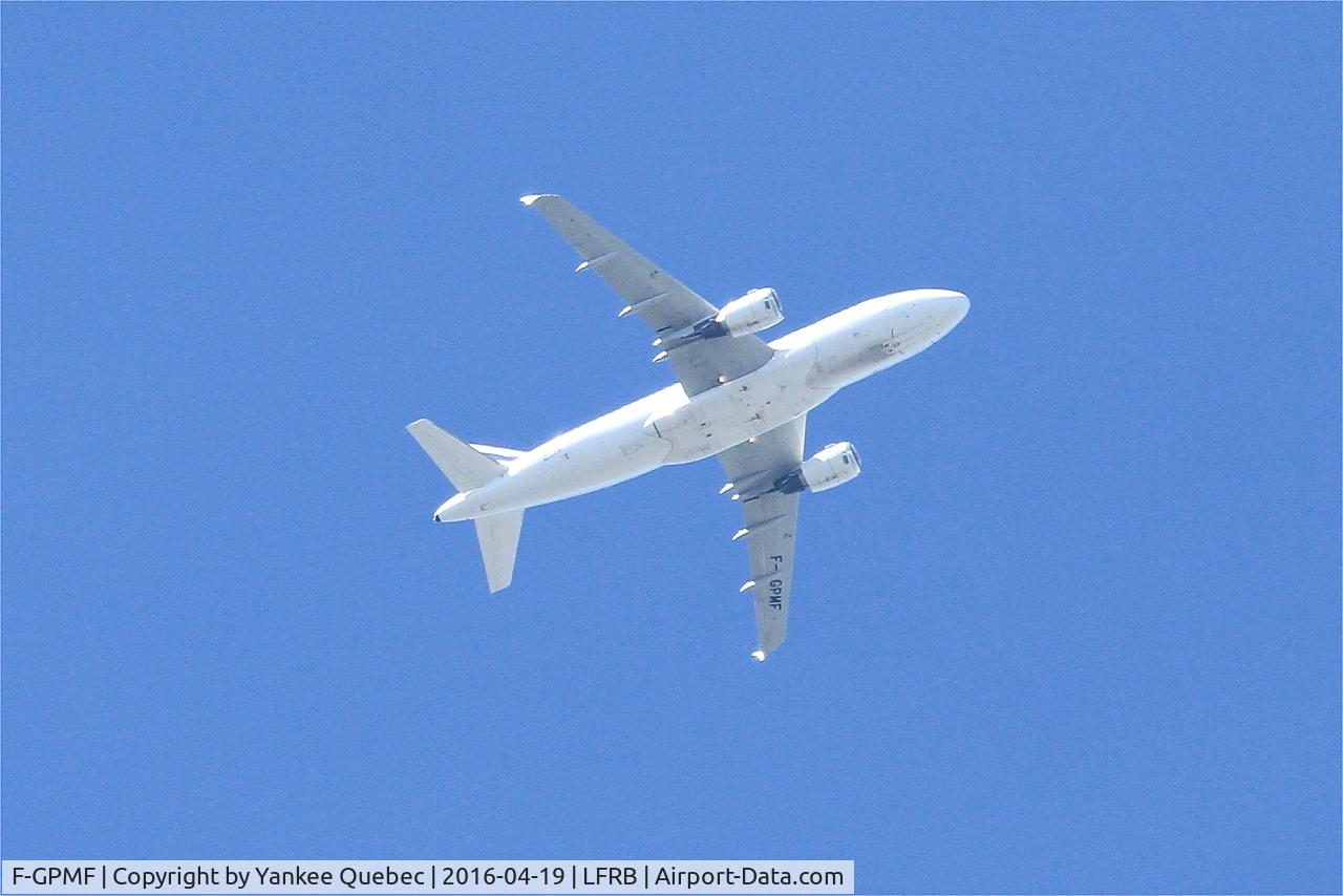 F-GPMF, 1996 Airbus A319-113 C/N 637, Flight over Brest-Bretagne airport (LFRB-BES)