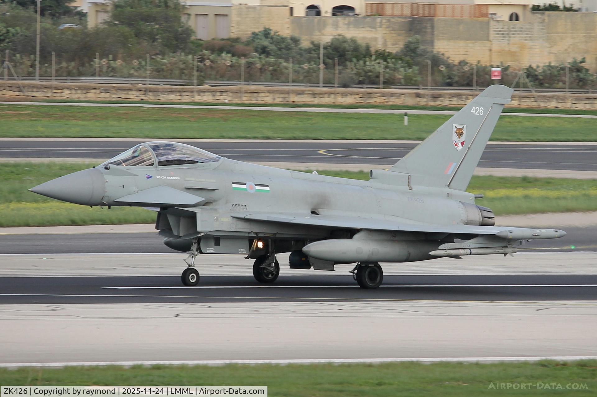 ZK426, 2018 Eurofighter EF-2000 Typhoon FGR.4 C/N BS142, Eurofighter EF-2000 Typhoon FGR.4 reg ZK426/426 of 12 Squadron Royal Air Force just landed on RW31 Malta. 