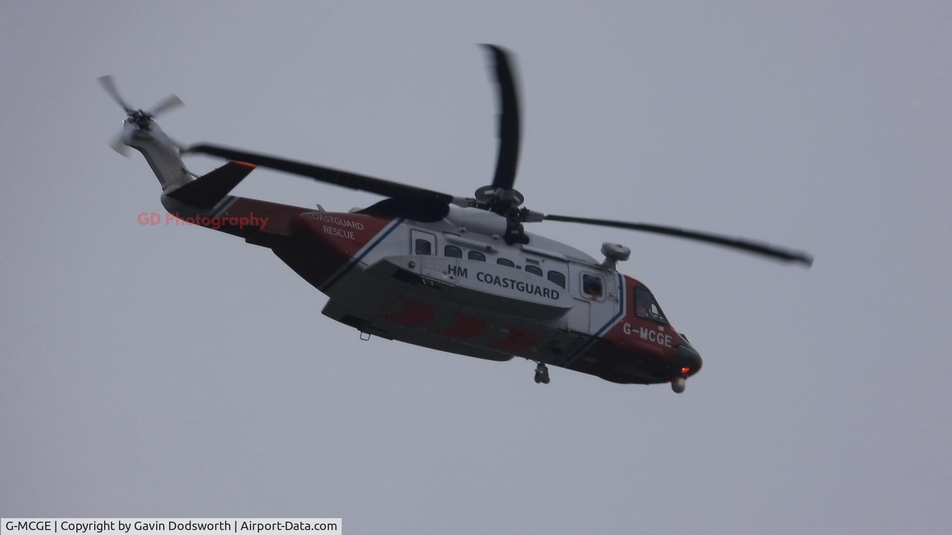 G-MCGE, 2014 Sikorsky S-92A C/N 920214, Flying over Darlington whilst on a training exercise.
