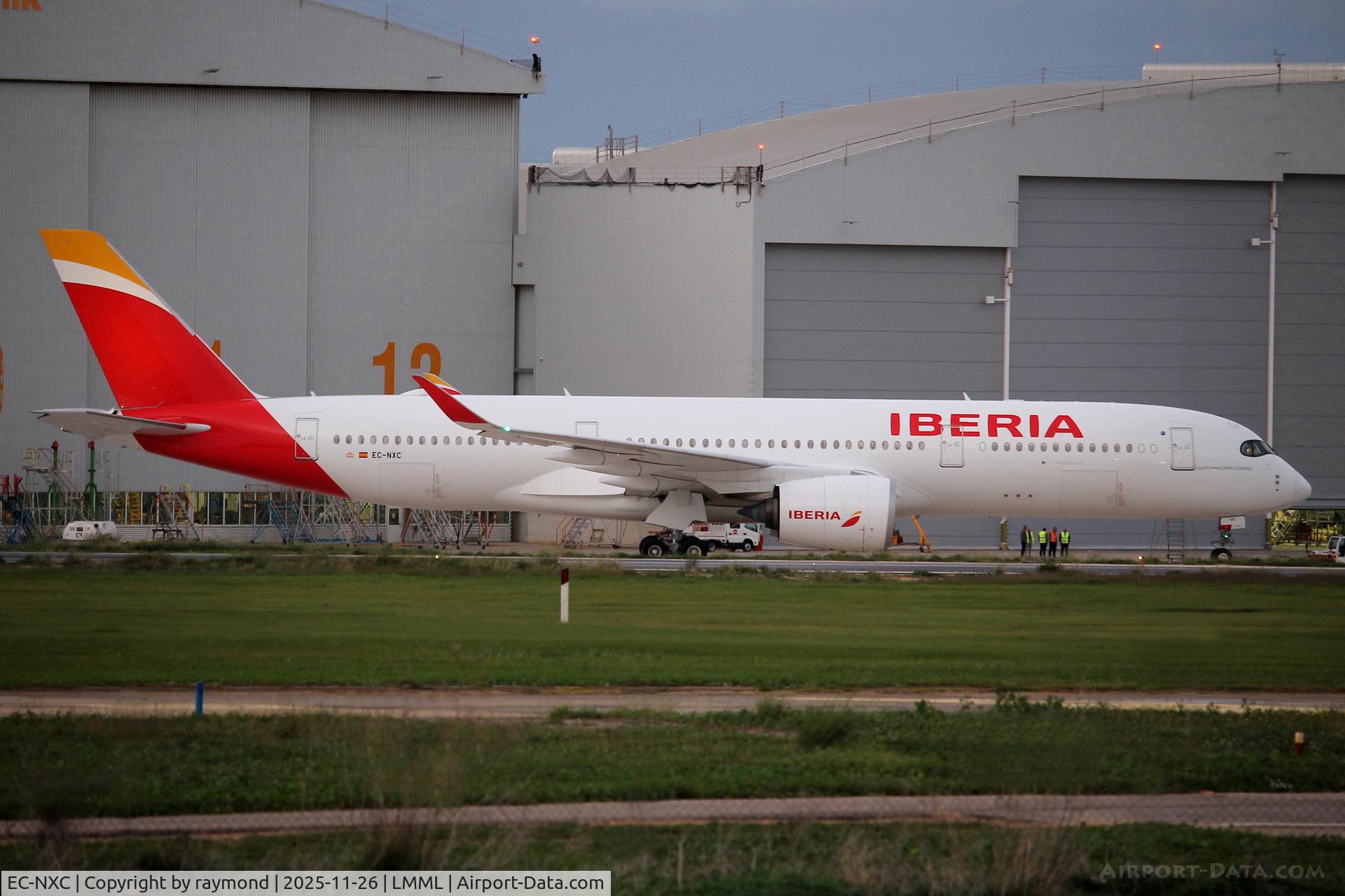 EC-NXC, 2022 Airbus A350-941 C/N 556, Airbus A350-941 reg EC-NXC of Iberia about to start and taxi out of Lufthansa Technik Malta facilities after some maintenance received. The aircraft returned back to Madrid.