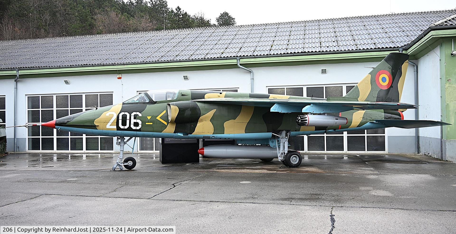 206, 1986 Craiova IAR-93MB Vultur C/N 9318206, The Vulture is a co-production from Romania and Yugoslavia of the 1970s, 88 build. This example is preserved at the Military Museum at Pivka, Slovenia.