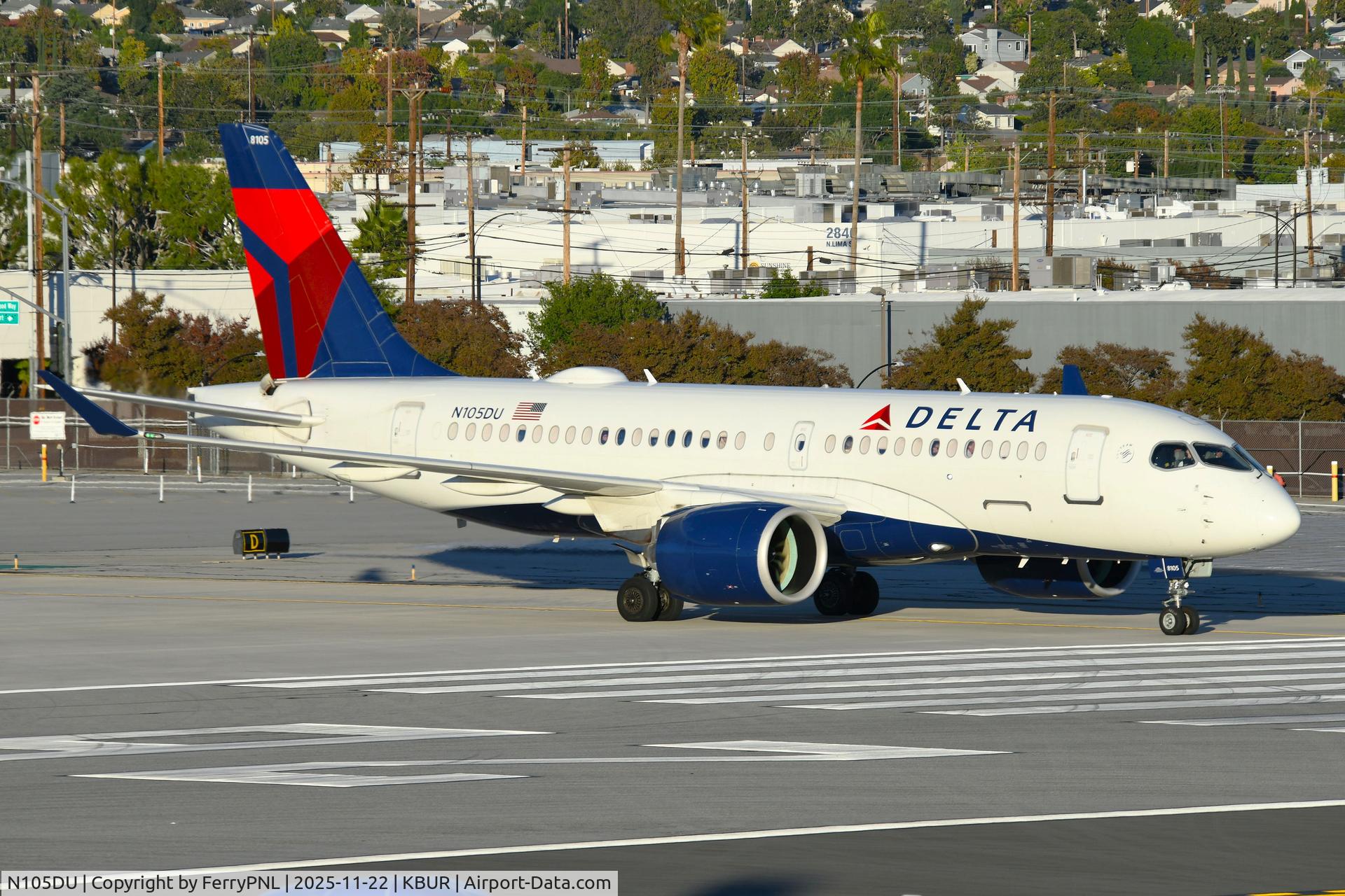 N105DU, 2019 Airbus A220-171 C/N 50024, Delta A221 closing in to its stand
