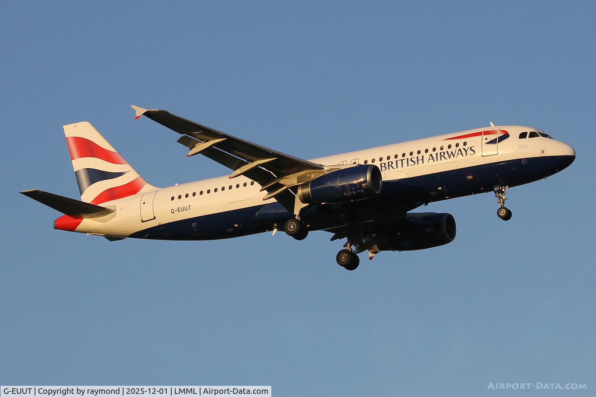 G-EUUT, 2007 Airbus A320-232 C/N 3314, British Airways Airbus A320-232 reg G-EUUT landing in Malta RW13.