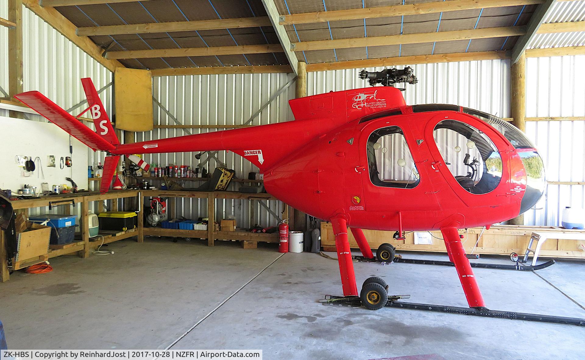ZK-HBS, Hughes (Kawasaki) 500C (369HS) C/N 6622, Kawasaki 500C of Glacier Country Helicopters under maintenance at Franz Josef Heliport, South Island, New Zealand
