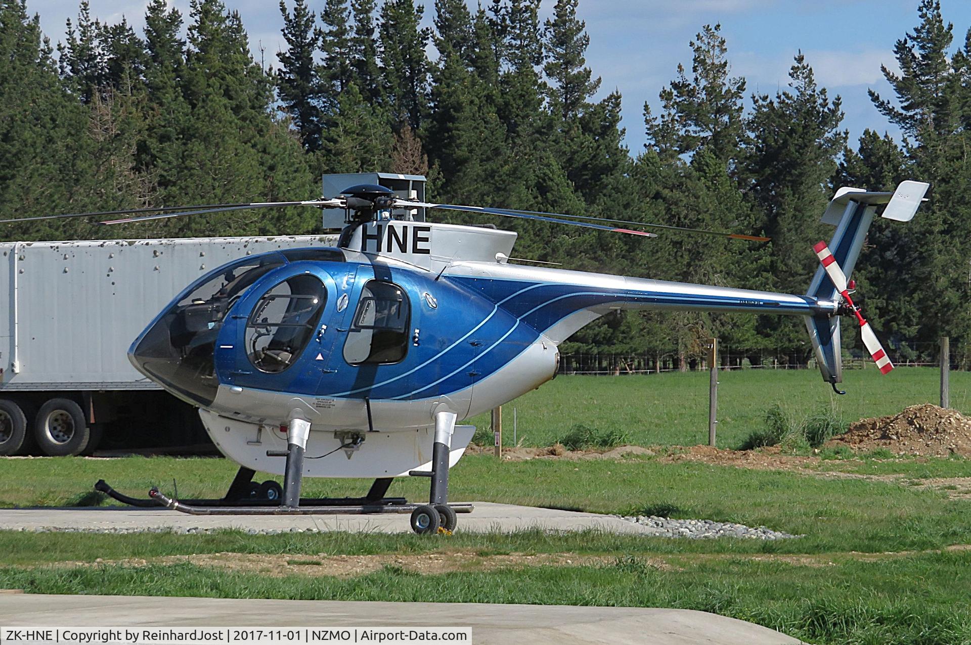 ZK-HNE, Hughes 369E C/N 0085E, At Manapouri on the South Island of New Zealand