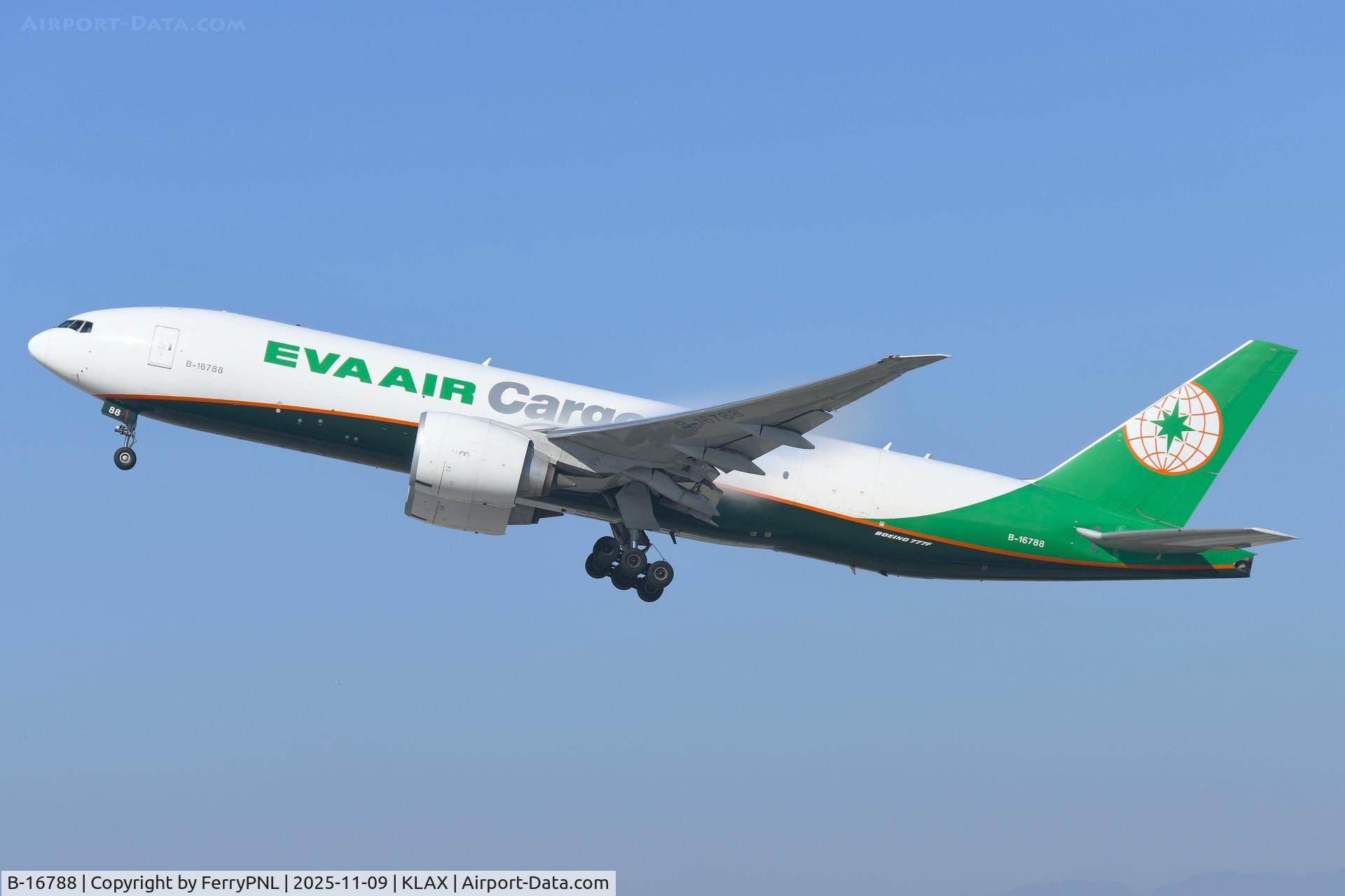 B-16788, 2021 Boeing 777-F C/N 67032, EVA B777 Freighter departing LAX