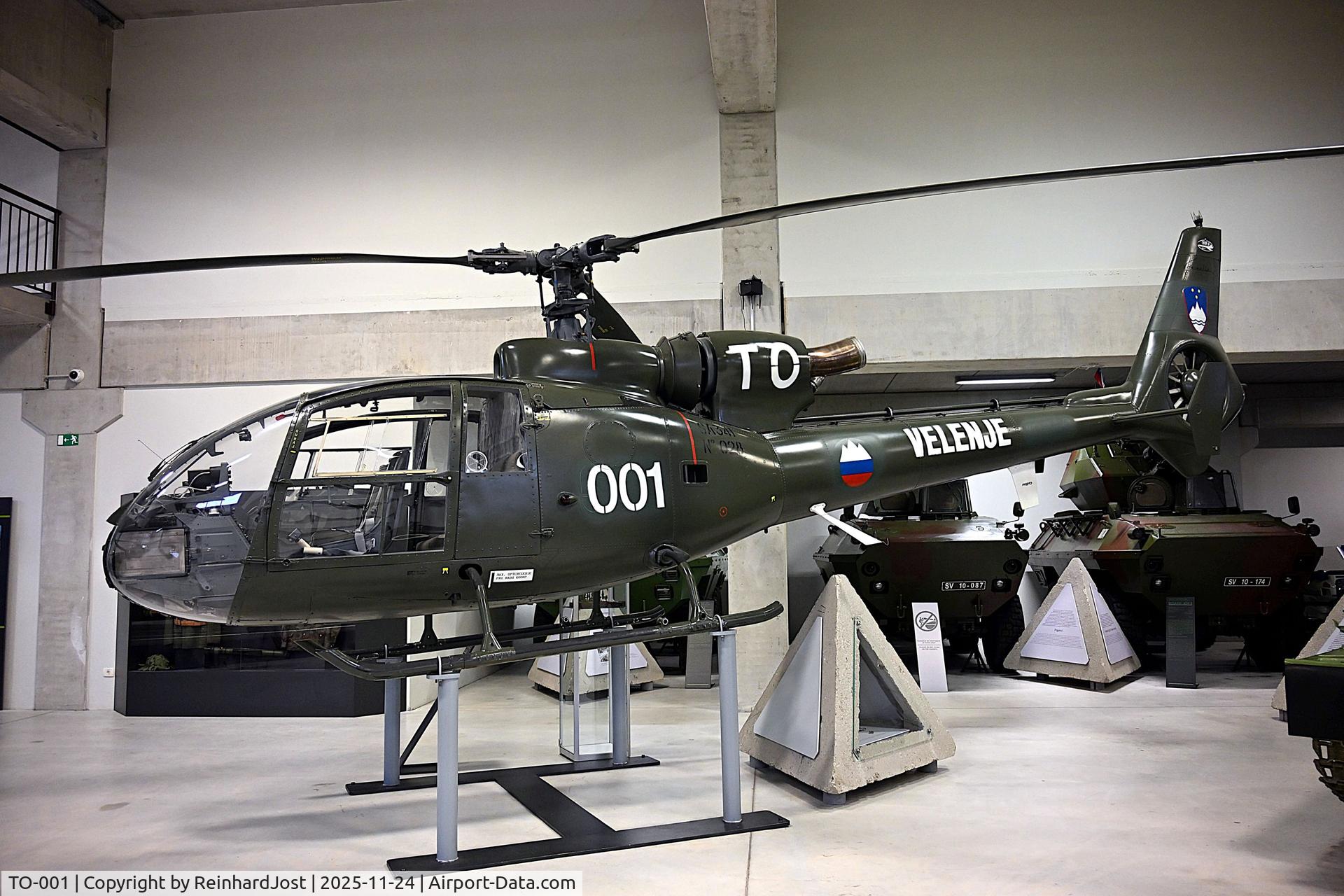 TO-001, Aérospatiale SA341 Gazelle C/N 028, SOKO HO-42 (licence-build SA-341) ex-12660 Yugoslavian Air Force, ex-SL-HAA, ex-S5-HAA) in the historic colors of a Gazelle from the Slovenian independence war of the 1990s at Pivka Military Museum, Slovenia
