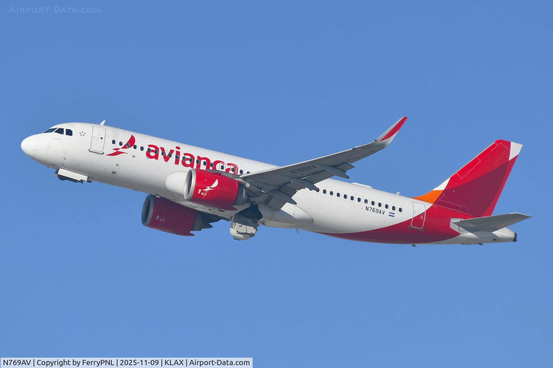 N769AV, 2018 Airbus A320-251NEO C/N 8170, Avianca A320N departing LAX