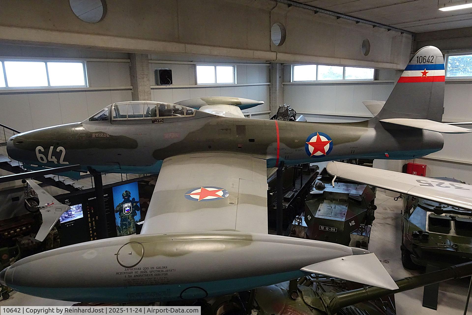 10642, Republic F-84G-31-RE Thunderjet C/N 3050-1829B, Yugoslavian AF Thunderjet 10542 (ex-52-2910 / Italian AF MM52-2910, build 1953) at the Pivko Military Museum, Slovenia
