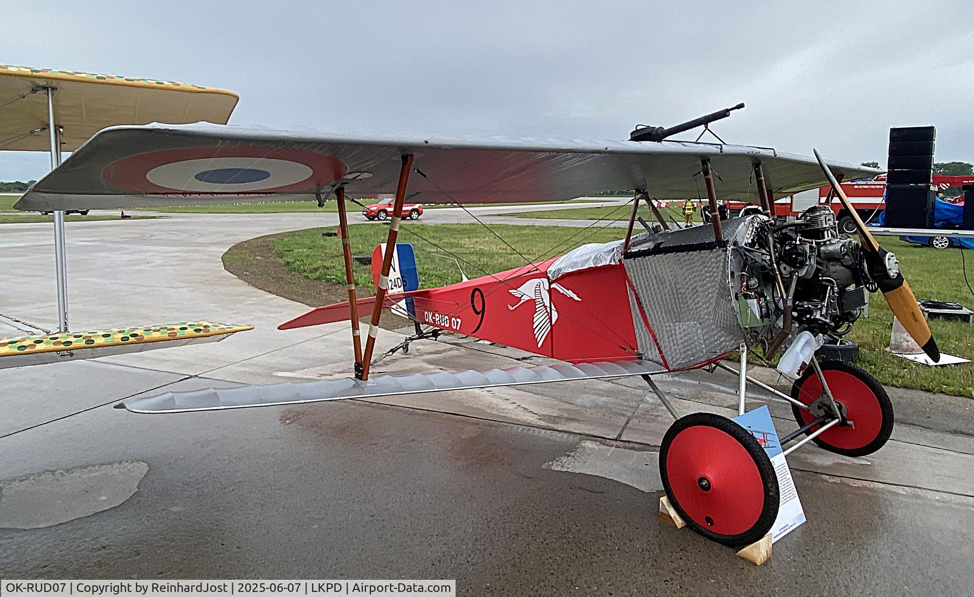 OK-RUD07, 1986 Nieuport 11 C/N 36, Nieuport 11 replika OK-RUD07 is as ultralight / LSA on the Czech register. It wears the military code 9 and has N124DS painted on its tail. Seen at the Pardubice Airshow 2025, Czech Republic