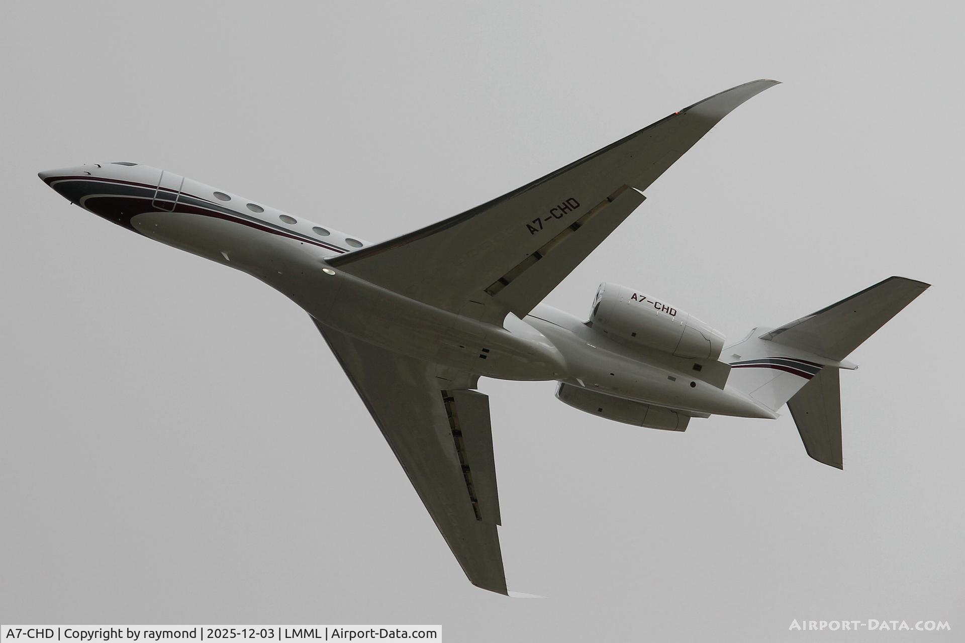 A7-CHD, 2022 Gulfstream GVIII-G700 C/N 87025, Gulfstream GVIII-G700 reg A7-CHD of Qatar Executive taking off from Malta.