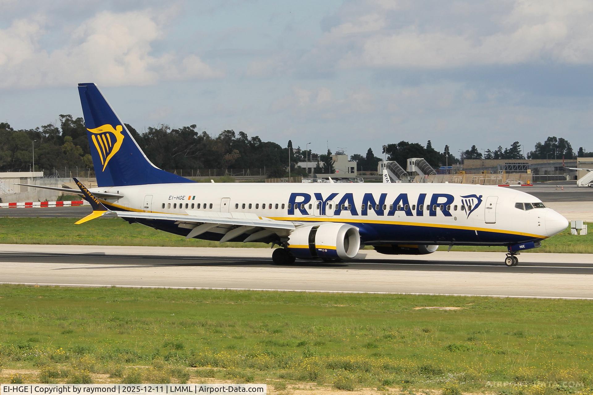 EI-HGE, 2019 Boeing 737-8-200 MAX C/N 62311, Boeing 737-8 200 MAX reg EI-HGE of Ryanair just landed in Malta.