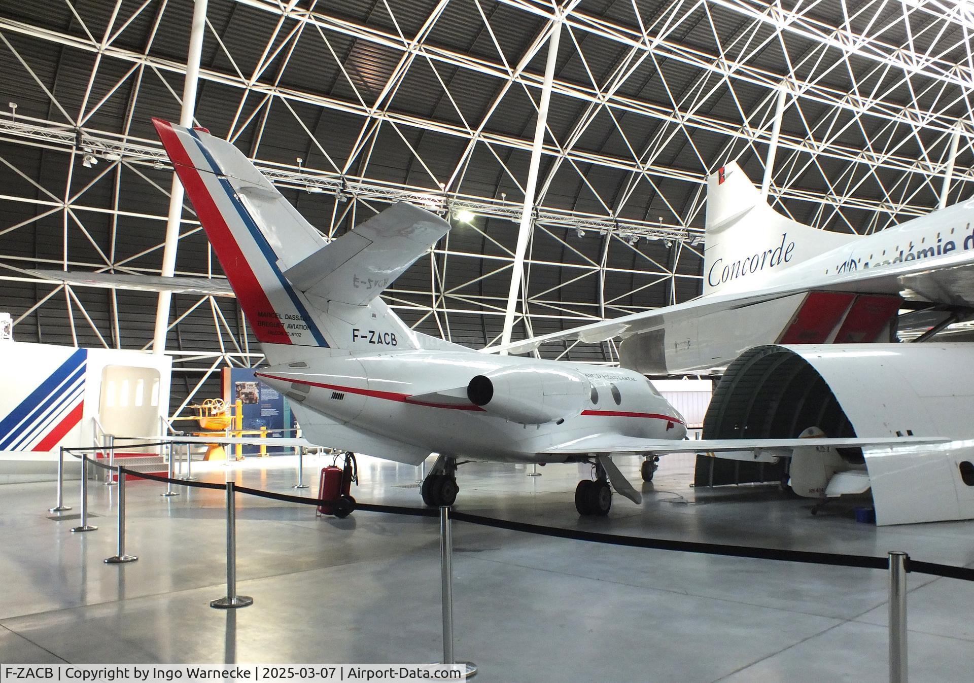 F-ZACB, Dassault Falcon 10 C/N 02, Dassault Falcon 10 (testbed with Turbomeca Larzac engine in smaller starboard nacelle) at the Aeroscopia, Blagnac (Toulouse)