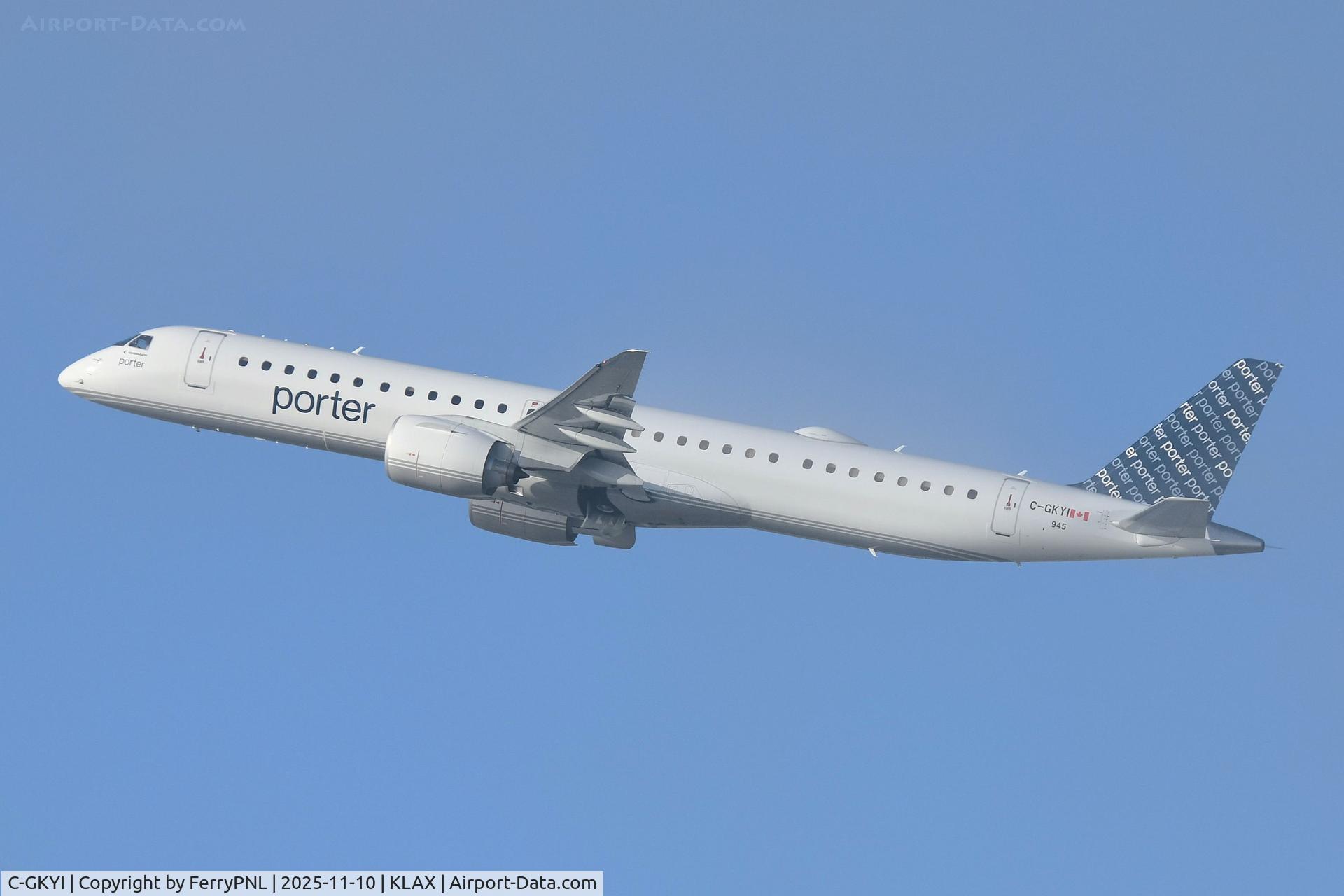 C-GKYI, 2025 Embraer E195-E2 C/N 19020182, Porter ERJ295 departing LAX for YYZ