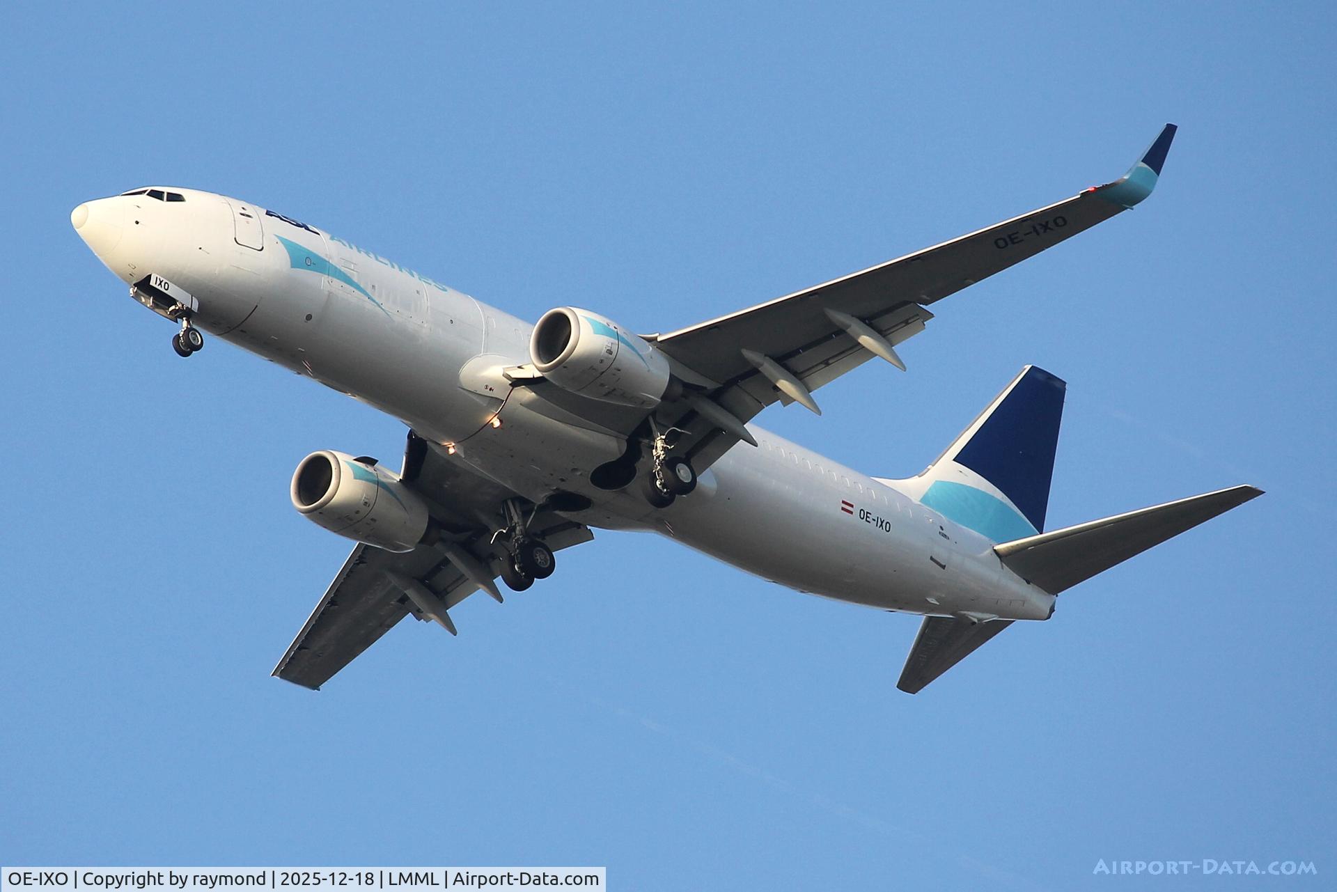 OE-IXO, Boeing 737-808(BCF) C/N 34701, ASL Cargo Airlines Boeing 737-808(BCF) reg OE-IXO seen on long final approach for an early arrival in Malta.