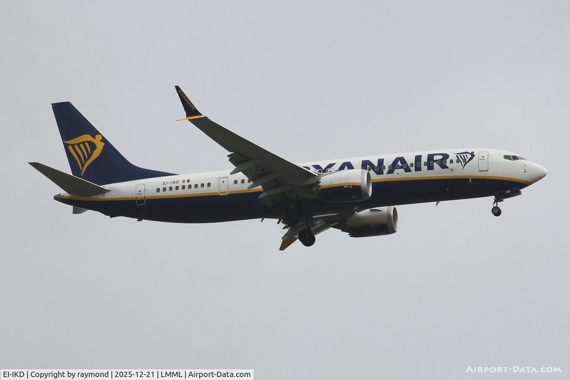 EI-IKD, 2024 Boeing B-7387-8 Max 200 C/N 67109, Ryanair Boeing 737-8 MAX 200 reg EI-IKD landing in Malta.