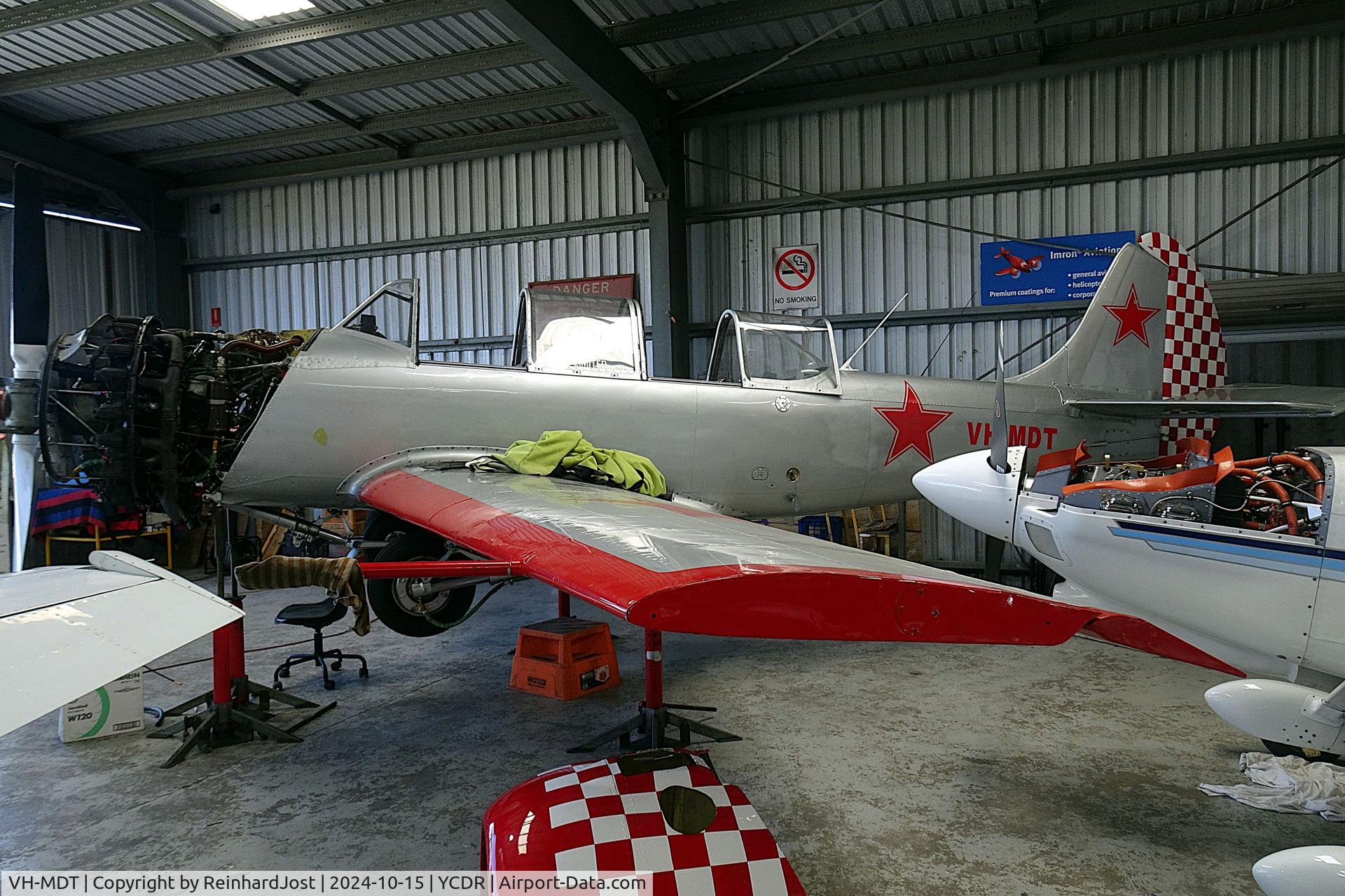 VH-MDT, Yakovlev Yak-52 C/N 800910, On chocks during maintenance at Caloundra, QLD, Australia