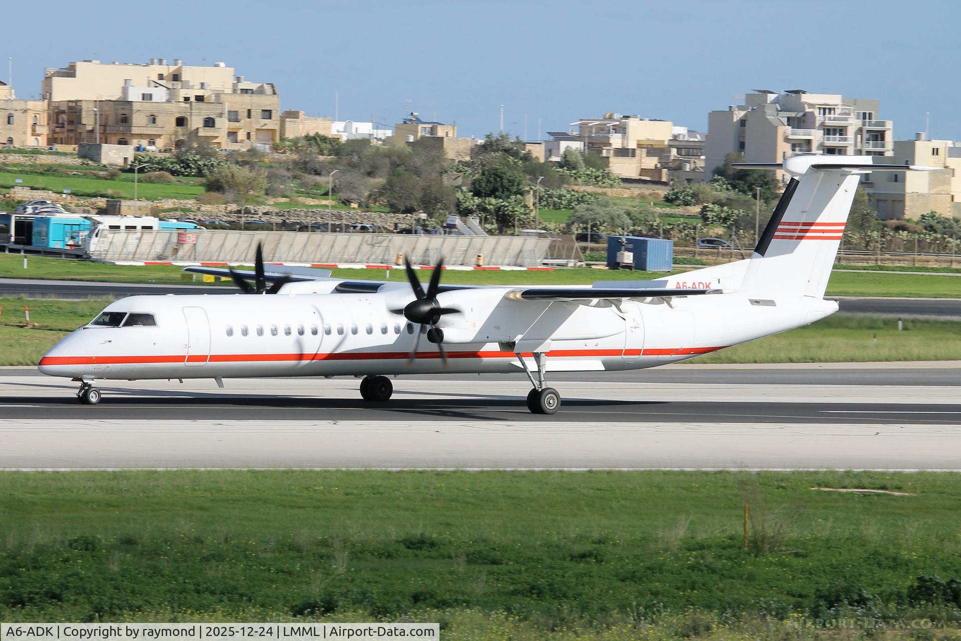 A6-ADK, , Bombardier Dash-8-Q402 reg A6-ADK of Abu Dhabi Aviation on the main runway after landing for refuelling.