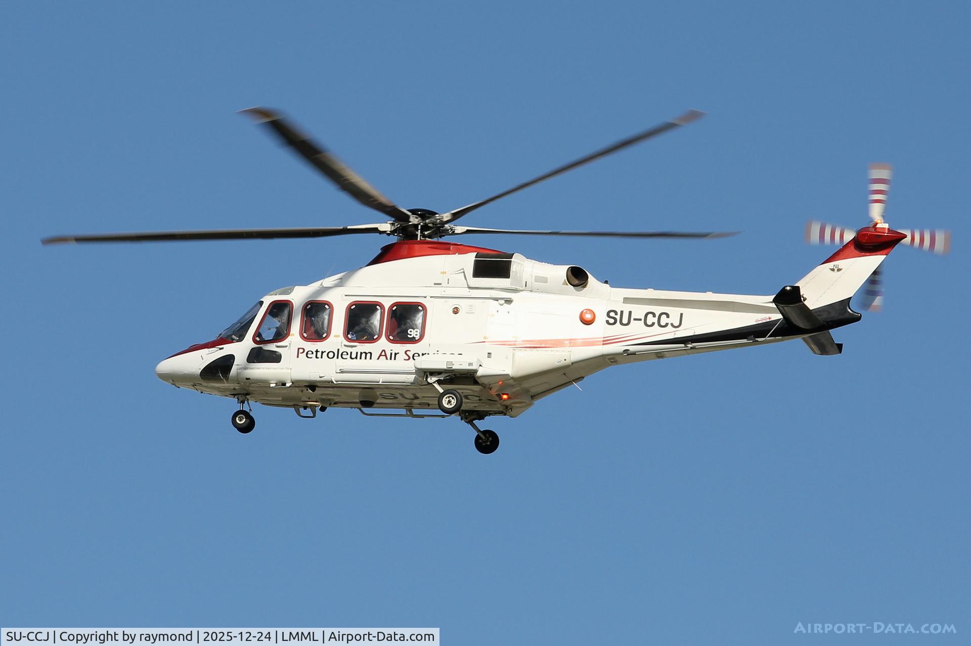 SU-CCJ, AgustaWestland AW 139 C/N 31898, AgustaWestland AW139 reg SU-CCJ of Petroleum Air Services descending on the runway in Malta.